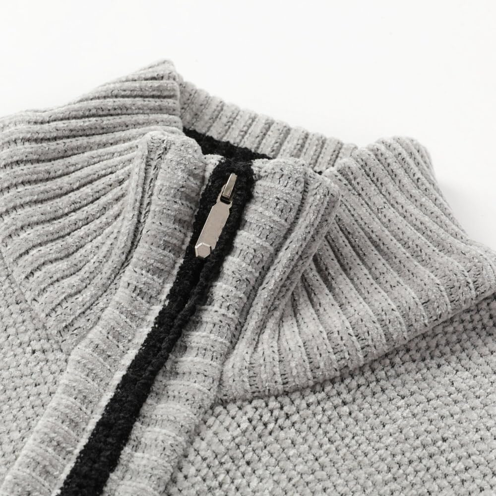 Allthemen Cardigan da Uomo Spesso con Collo Alto e Cerniera Lavorato a Maglia Sweater con Maniche Lunghe in Lana e Cotone
