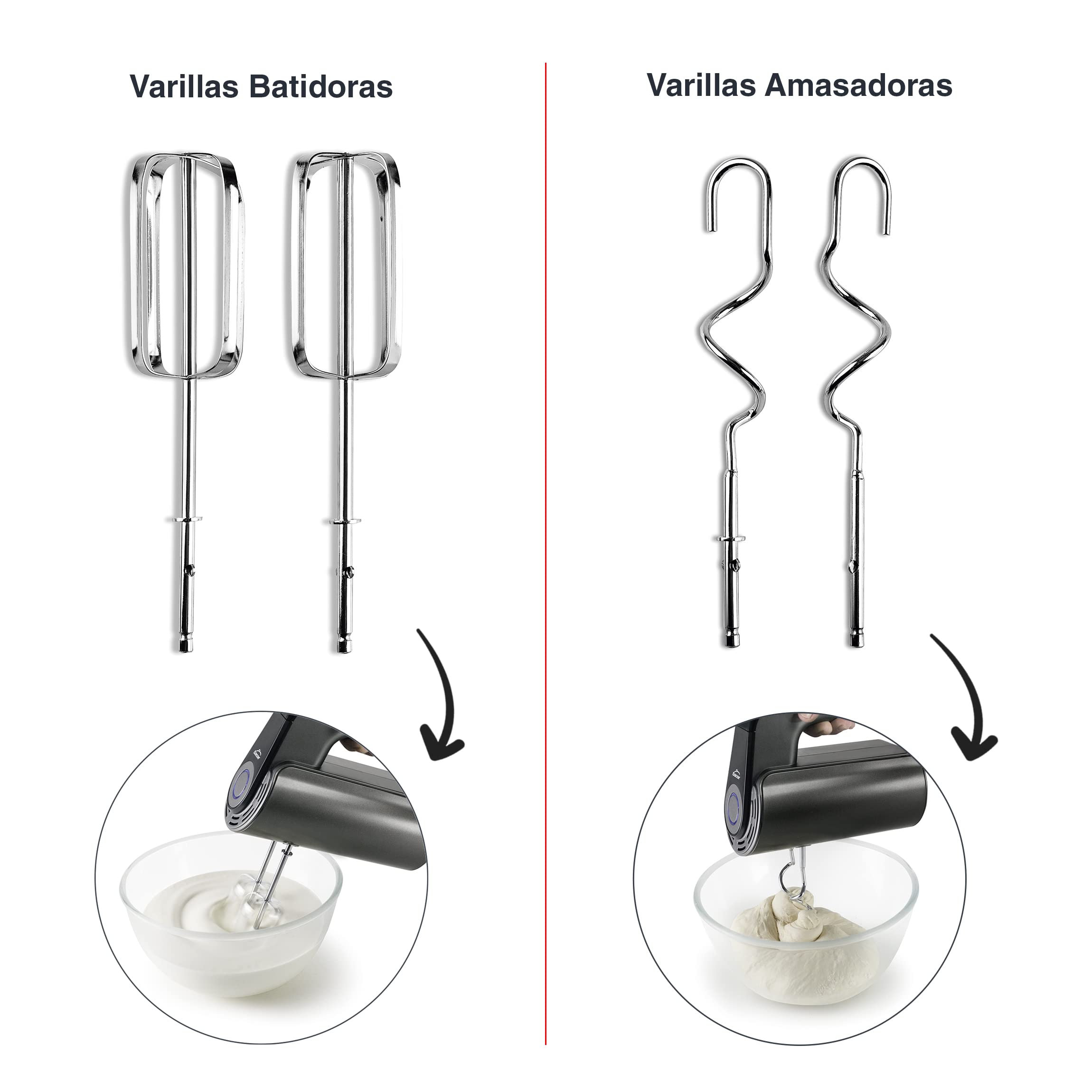 Lacor 69374 - Batidor Amasador, Batidora de Mano, Incluye Varillas TitanPro | Para montar, emulsionar y mezclar; diseñado para acompañarte en tus preparaciones diarias con comodidad y buen resultado