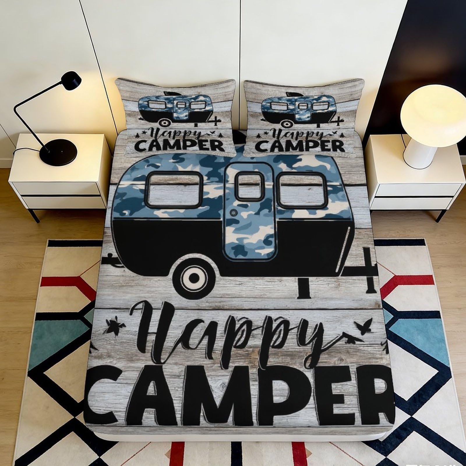 3D Printed Camper Van Fitted Sheet Microfiber Soft Breathable Forest Landscape Bed Cover for Bedroom Dorm Mattress Decor 90x200x25cm