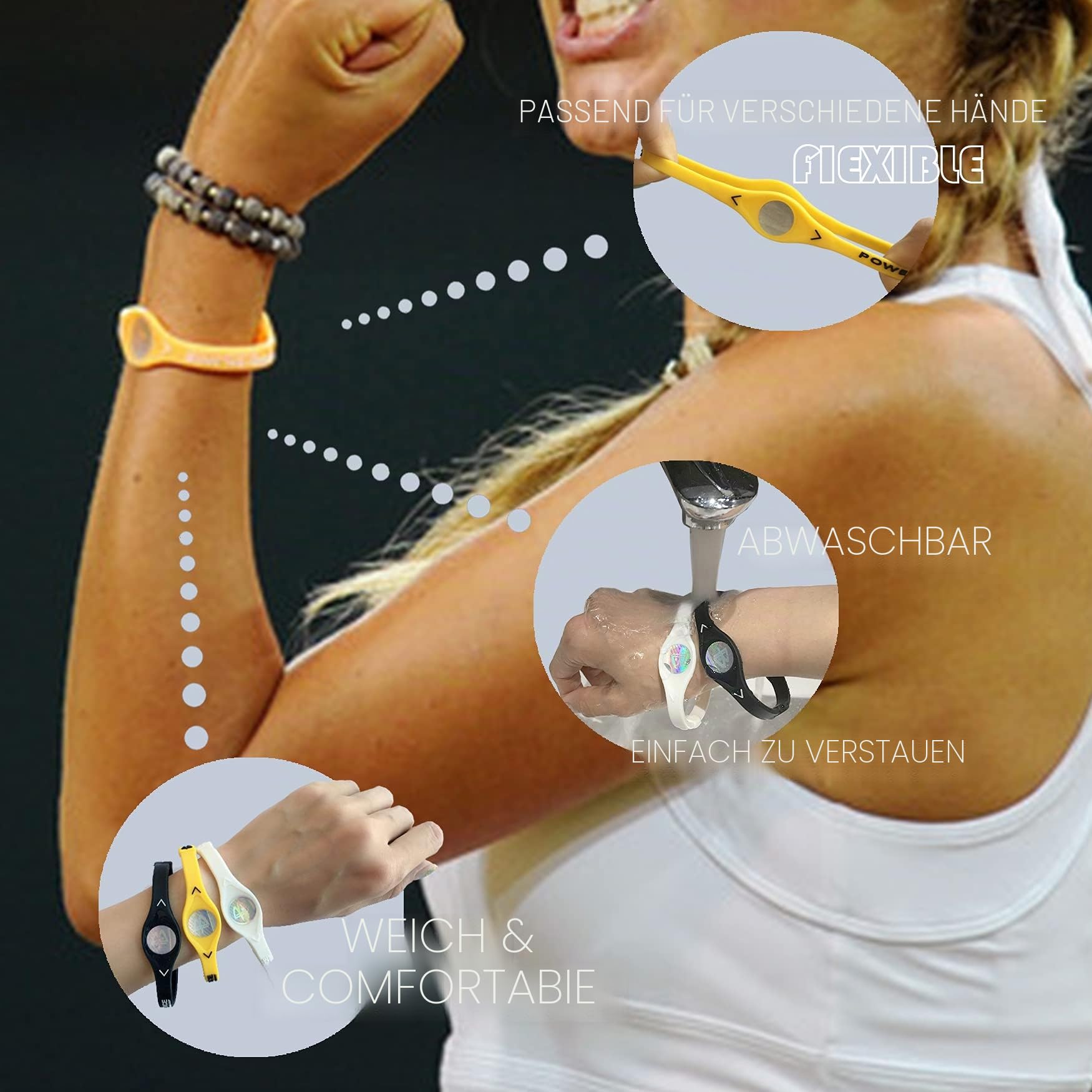 Power Balance Das Original-Performance-Armband, Silikon-Gummi-Armbänder, Sport-Armband für Männer und Frauen, 3er-Pack, Armreifen, sicher, wasserdicht, leicht, langlebig, Größe M + M + L
