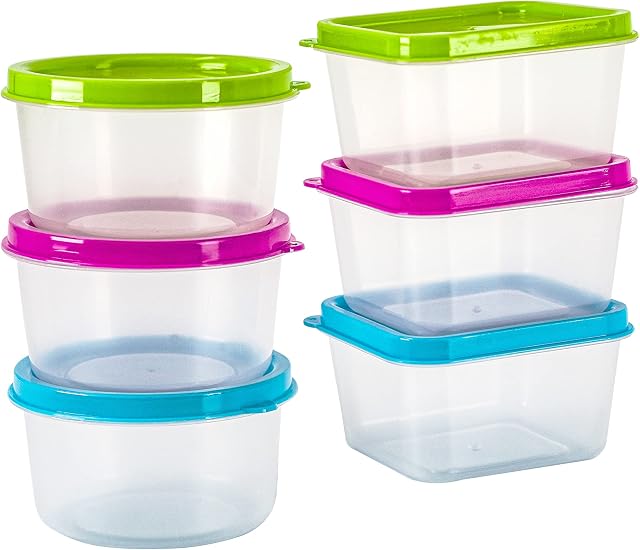 Set of 6 Mini Pots Storage Food Plastic Containers Boxes Kitchen Pots with Lids