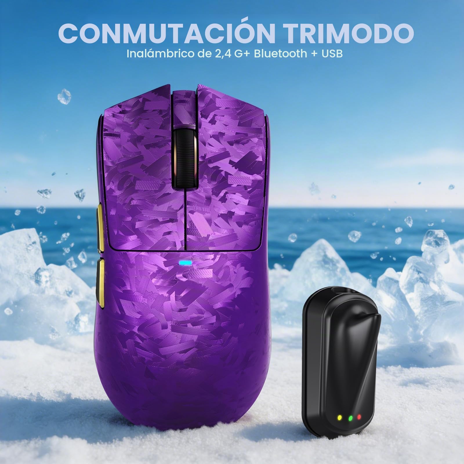 Teclado magnético con Cable para Juegos de 8000Hz con gatillo rápido de Fibra de Carbono, Intercambiable en Caliente; ratón inalámbrico PAW3950 Tri-Mode de 42000DPI y Cable USB-C en Espiral con RGB