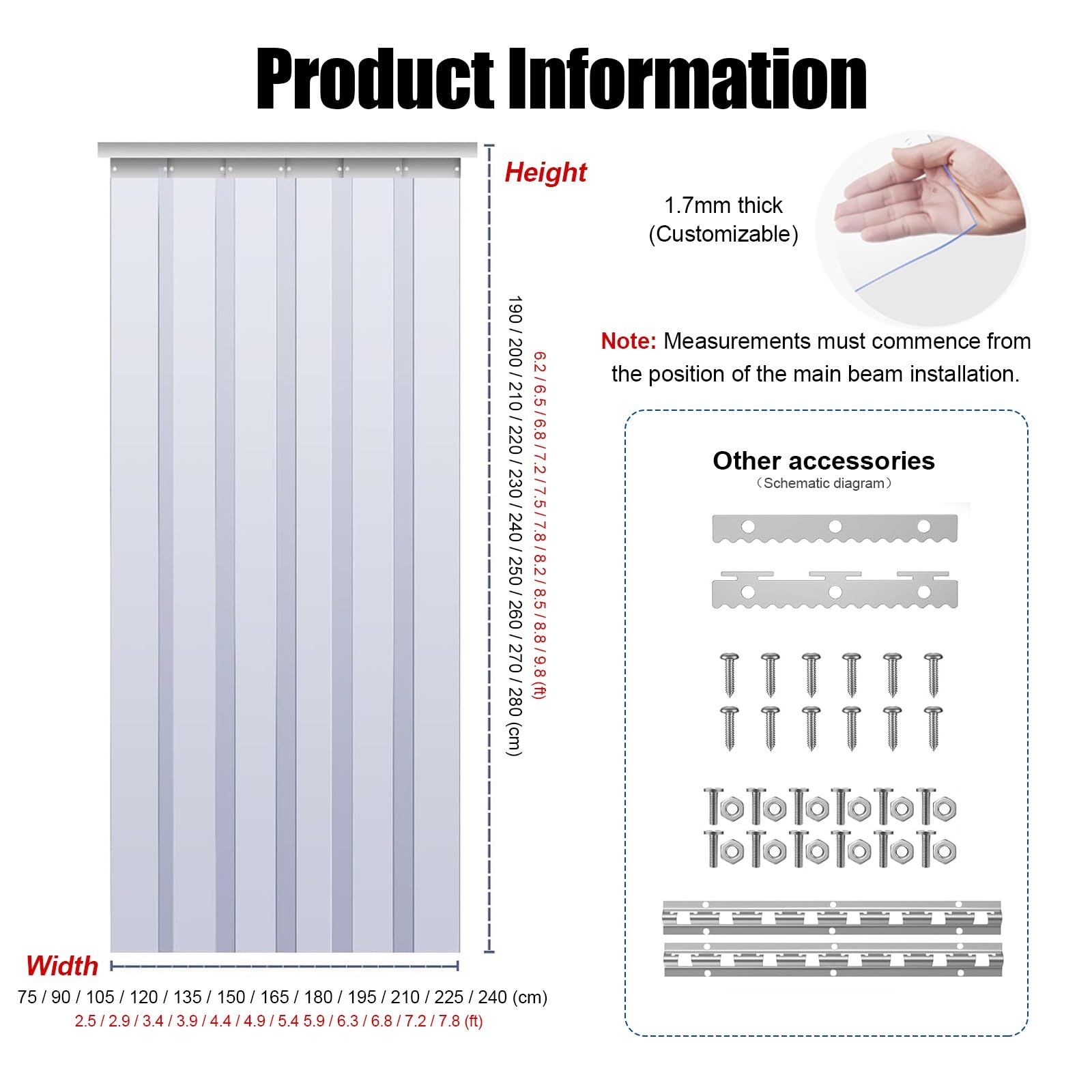 Rideau à Lanières PVC Isolant Rideau de Porte lanieres Épaisseur Rideau Industriel à lanières Facile à Installer Convient aux entrepôts usines supermarchés(W75xH230cm/29.53x90.55in)