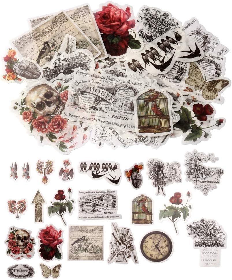 nuoshen 60 Pcs Vintage Ephemera Pack, Self-Adhesive Floral Style Paper Stickers for Card Stock Scrapbook Letters Notebook Card Making DIY (Vintage Stickers)