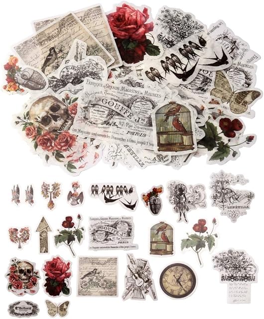 nuoshen 60 Pcs Vintage Ephemera Pack, Self-Adhesive Floral Style Paper Stickers for Card Stock Scrapbook Letters Notebook Card Making DIY (Vintage Stickers)
