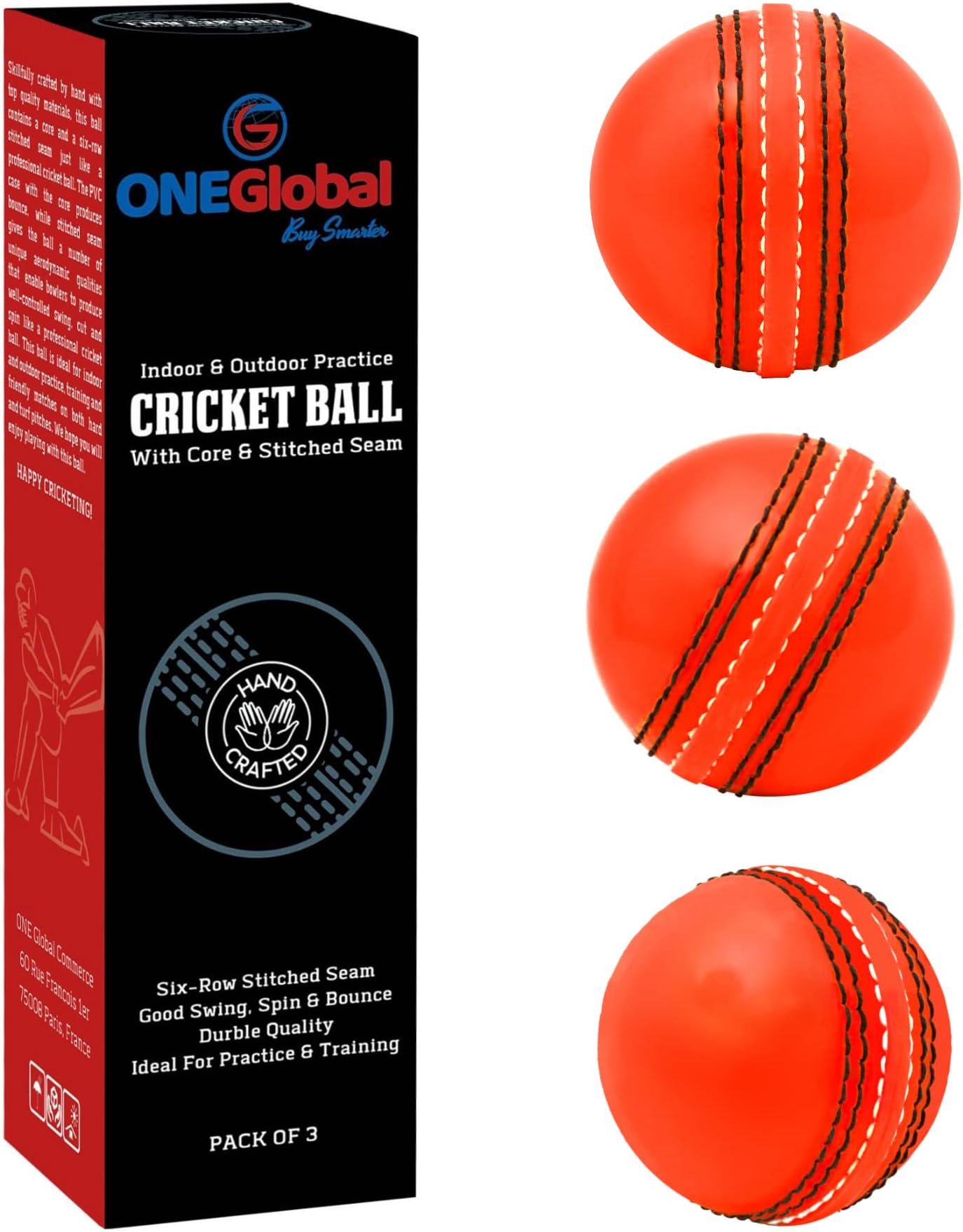 Soft Rubber Cricket Ball for Practice | Outdoor & Indoor Practice Cricket Ball with Core & Stitched Seam | Realistic Feel, True Bounce & Swing for Practice, Honing Skills & Family Fun
