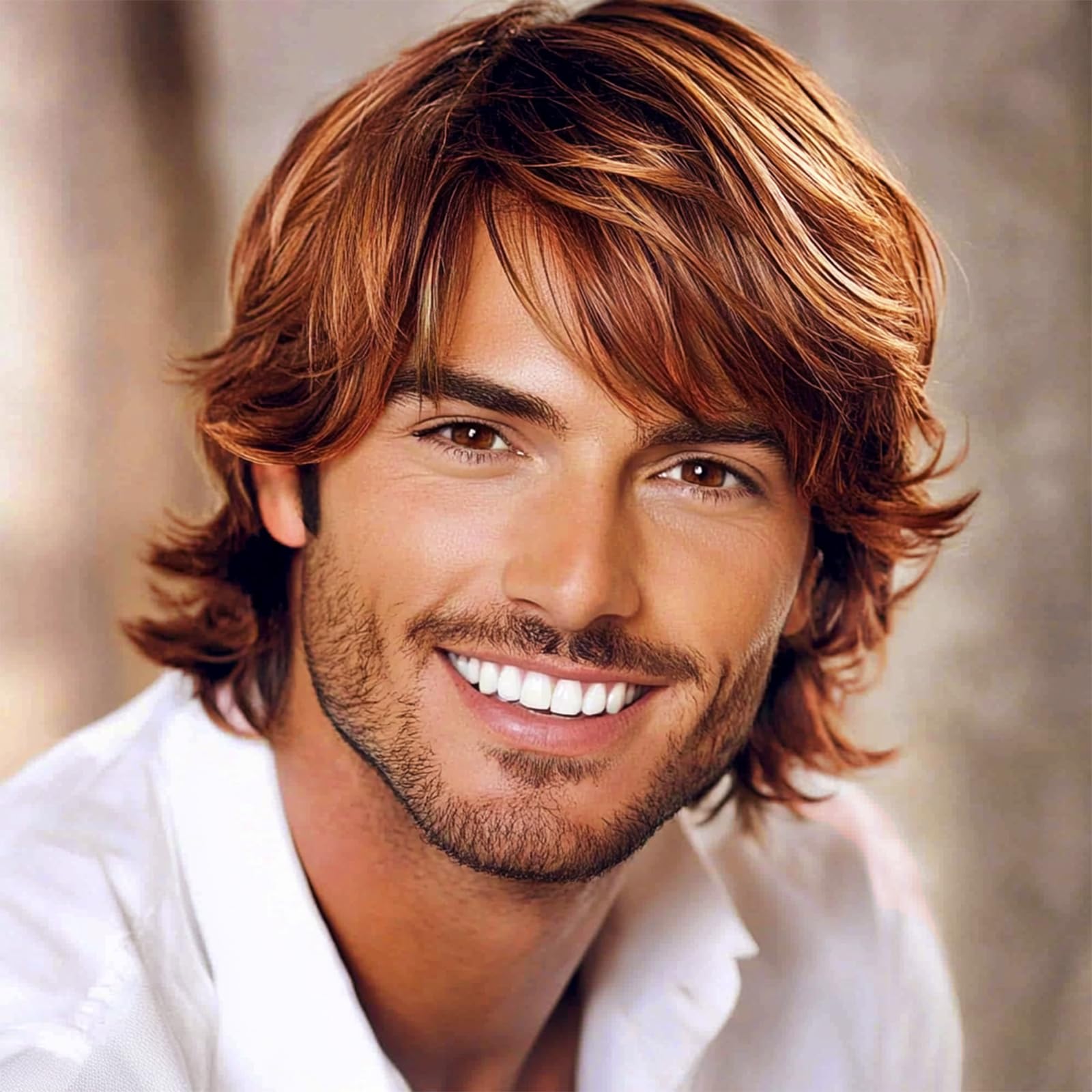 Leuik Wigs for Men|Short Mens Wig|Fluffy 80s Wig for Party&Daily Use|Synthetic Mens Wigs (Light Brown)