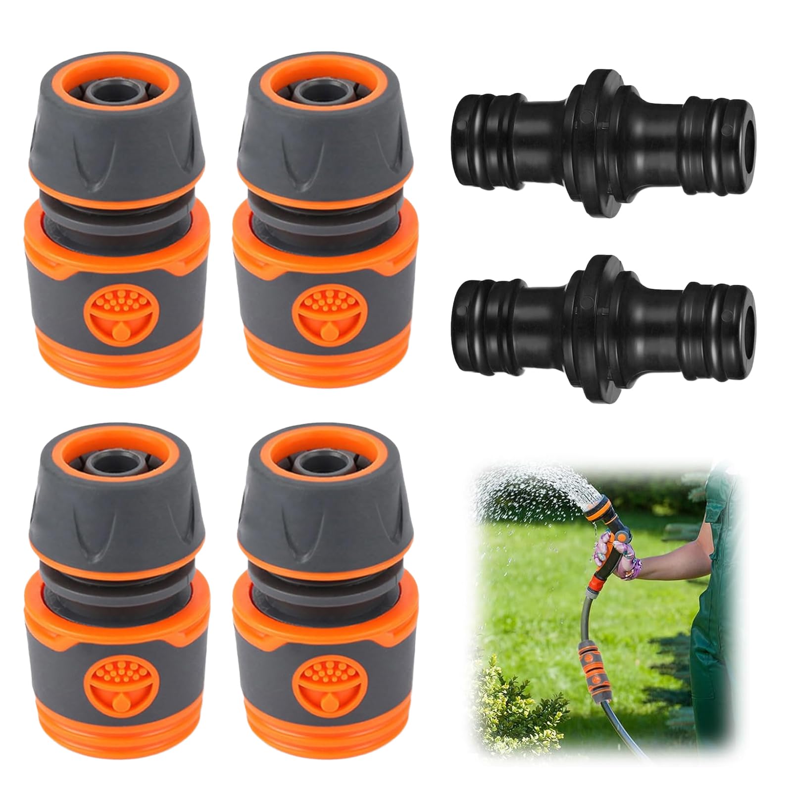 Raheem 6 Stück 1/2 Zoll Gardena Schlauch Kupplungs Satz 4 Stück Schlauchverbinder mit 2 Stück Doppelstecker Gartenschlauch für Wasserhahn,Gartenschlauch,Gartenbewässerung, Autowäsche,Haushaltsnutzung
