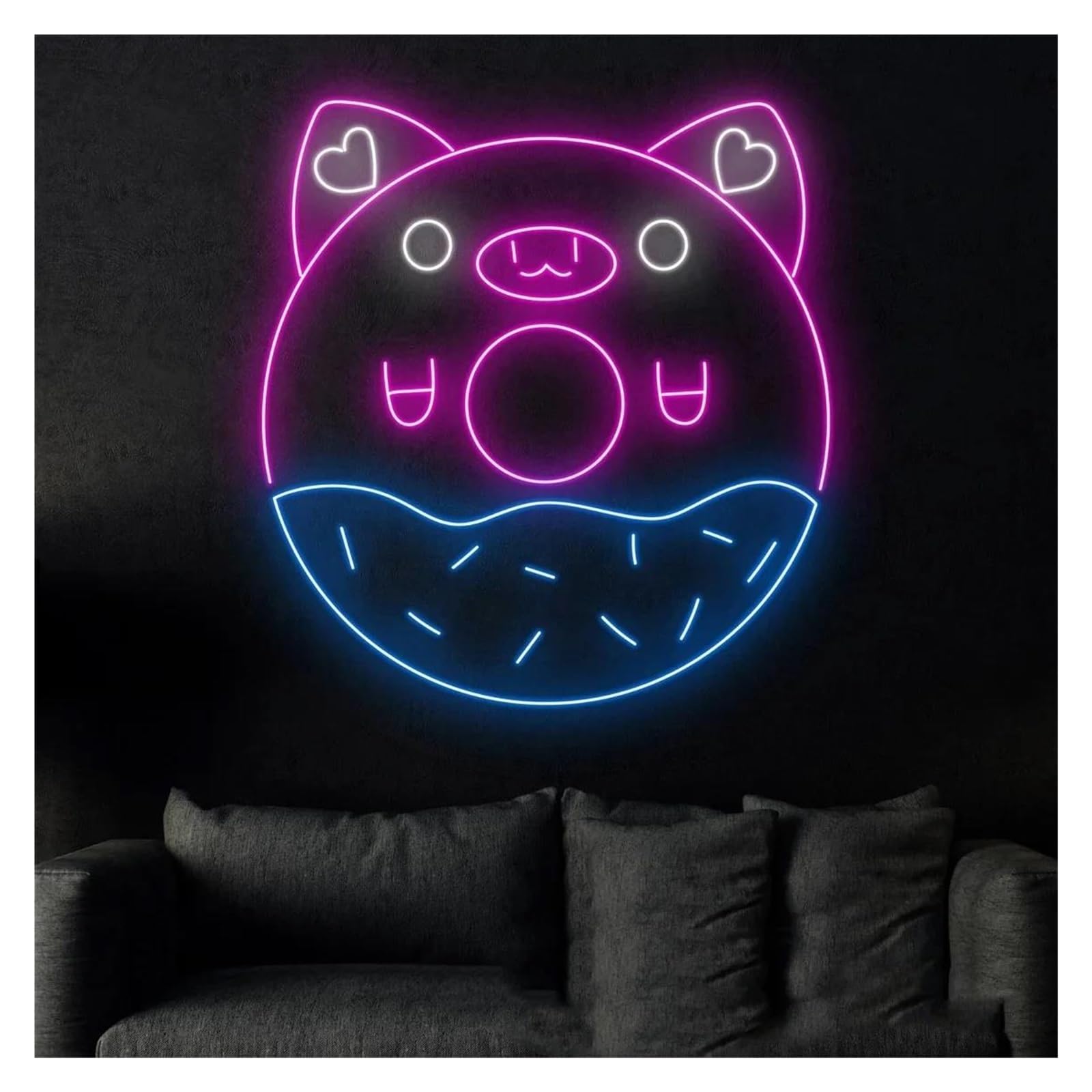 Insegna Luminosa al Neon per Pasticceria, a Forma di Maialino e Ciambella, alimentata Tramite USB, luminosità Regolabile, Adatta per Decorazioni di panetterie e Negozi di alimentar