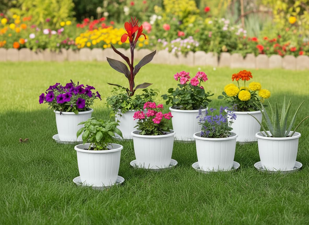 White Flower Pots - 6 Pack for Gardening -21 White Flower Pots - 6 Pack for Gardening -21