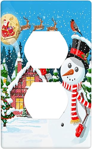 Miniatura 25 de Cubierta de interruptor de luz dúplex de 1 banda, cubierta decorativa de Navidad con copos de nieve rojos, placa frontal decorativa para cocina