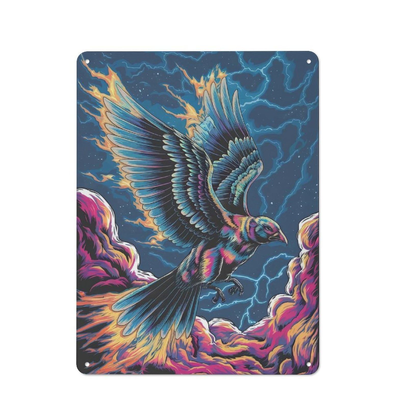 Retro Metal Plaque 40x30cm Featuring Stormborn Quetzal in Flight, Bistro Wall Plaque for Bakery, Diner, Cafe Or Family Room
