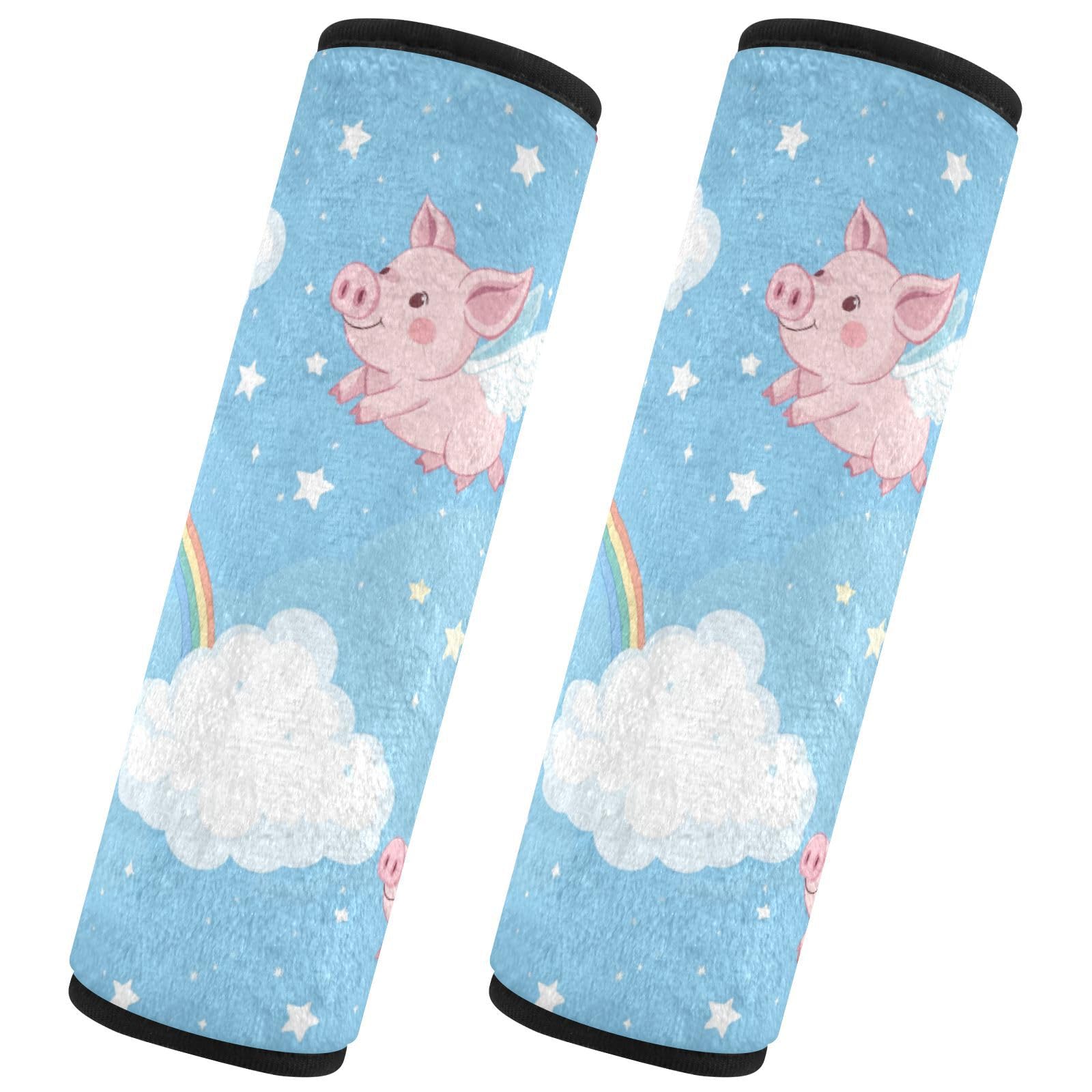 Seat Belt Covers 2 Pack Pink Piglets Wings Car Seat Strap Covers Super Soft Cute Car Seat Neck Cover for Boys Girls Adults Babies M