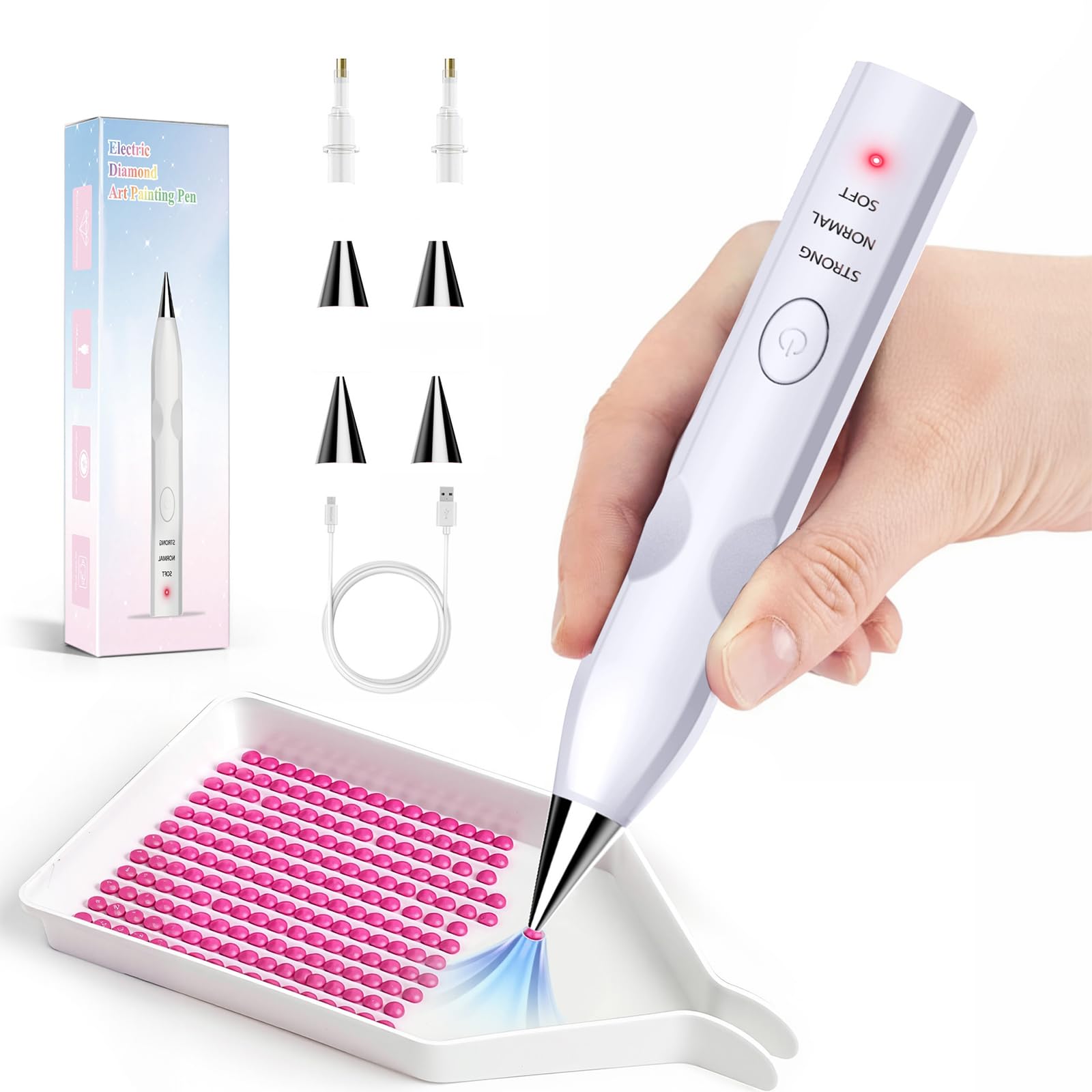 Diamond Painting Stift, Elektrischer Diamond Painting Stift Kabellos, Type-C Aufladung, Ergonomisch, Diamond Painting Zubehör Set für Diamant Painting Erwachsene Blider