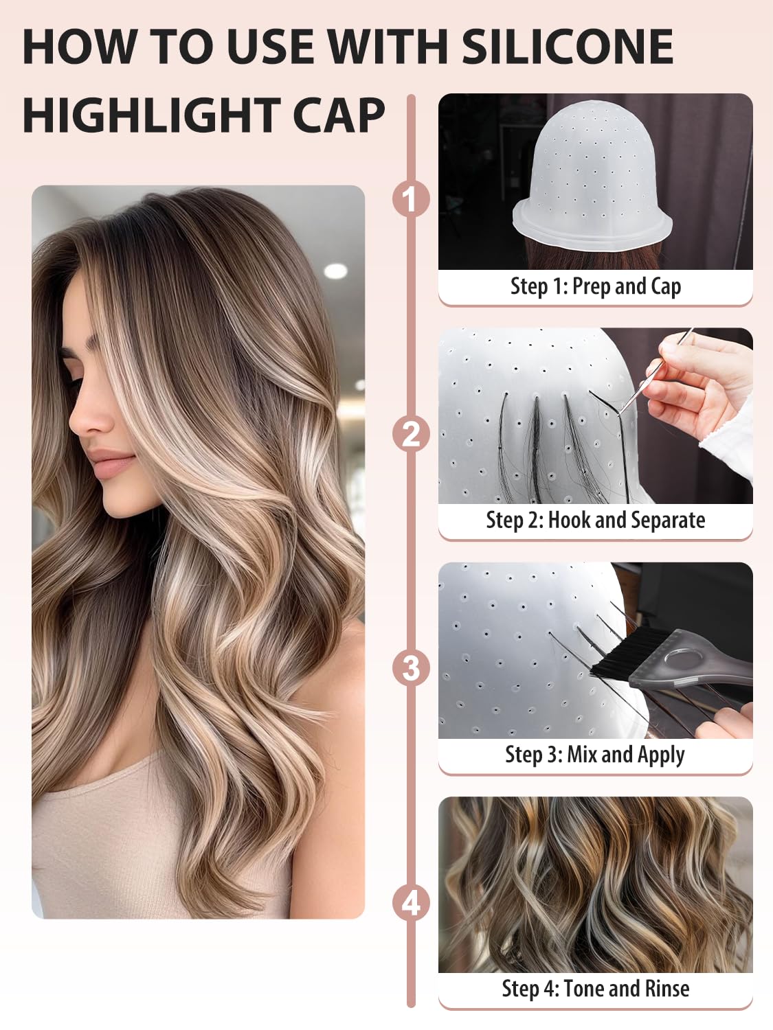 YOOVR Kit per evidenziare la candeggina per capelli con pennello e ciotola, 12 pezzi, tappo in silicone con fori perforati, guanti per sbiancamento dei capelli, tintura, forniture per salone per uso