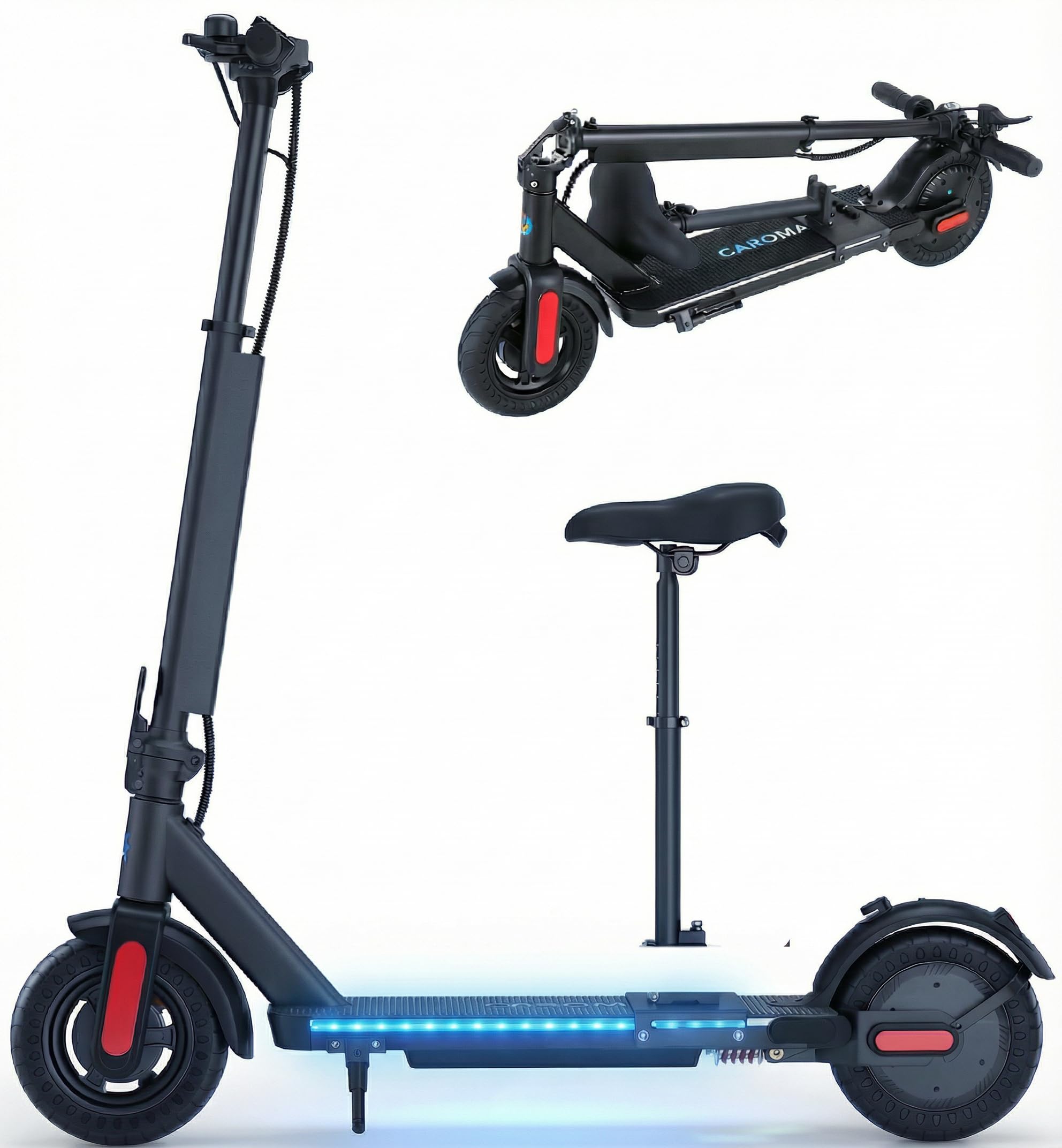 Caroma Electric Scooter with Seat Option,500/350W Motor Up to 25/20 Miles Range & 25/20 MPH Speed,9" Tires,Adjustable Electric Scooter for Adults,Foldable Commuting