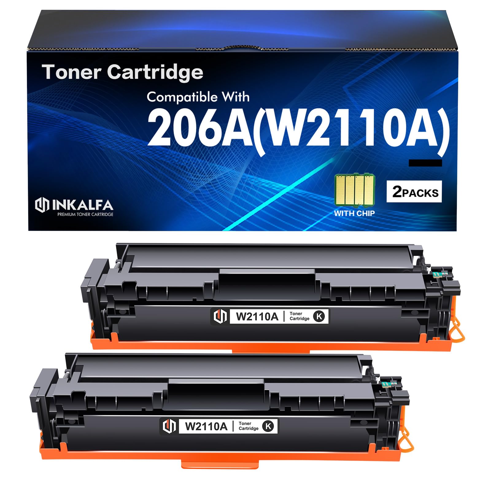inkalfa 206A Black Toner Cartridge 2 Pack for HP M283cdw W2110A 206X W2110X