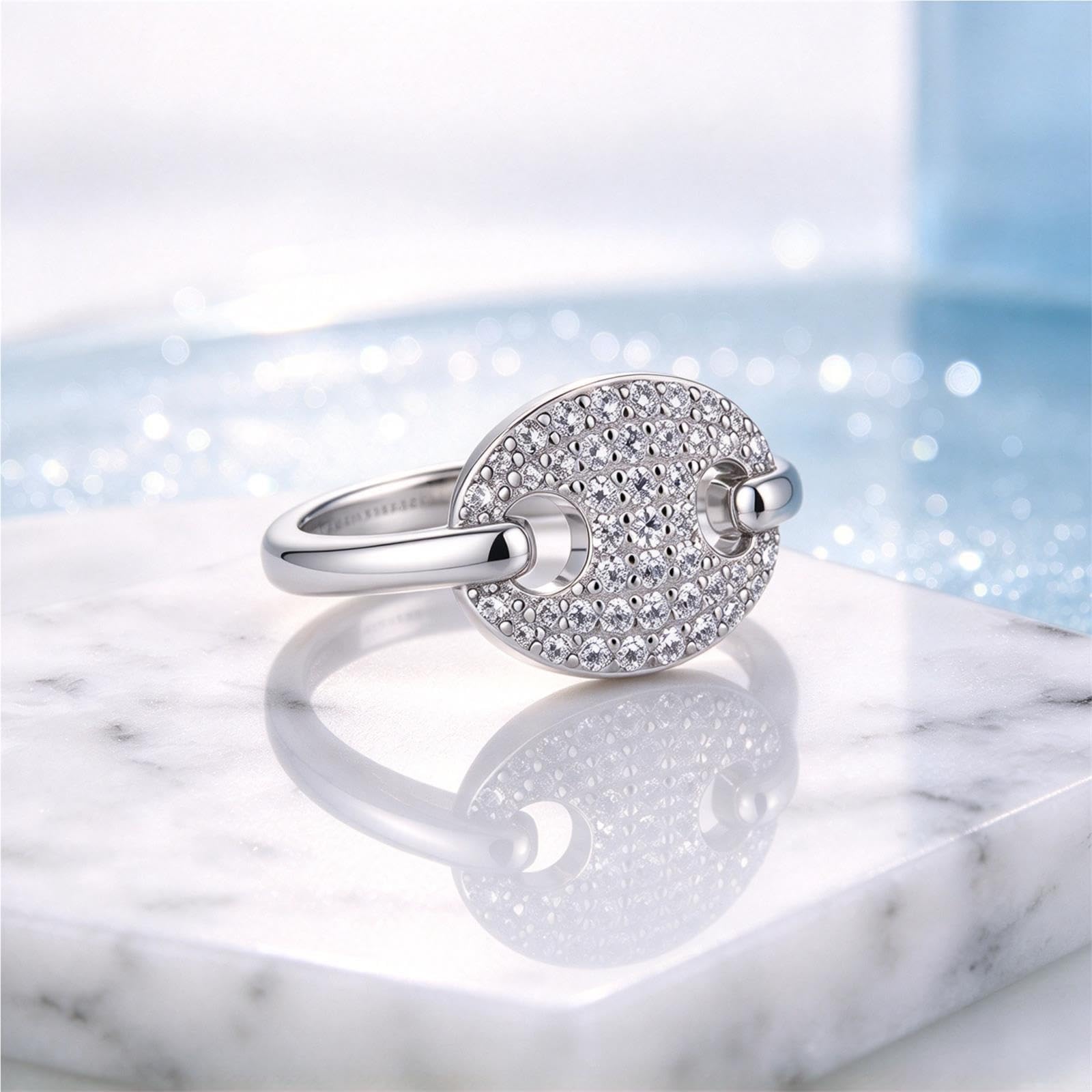 Argento 925 Catena Maglia Moissanite Anello for Donna