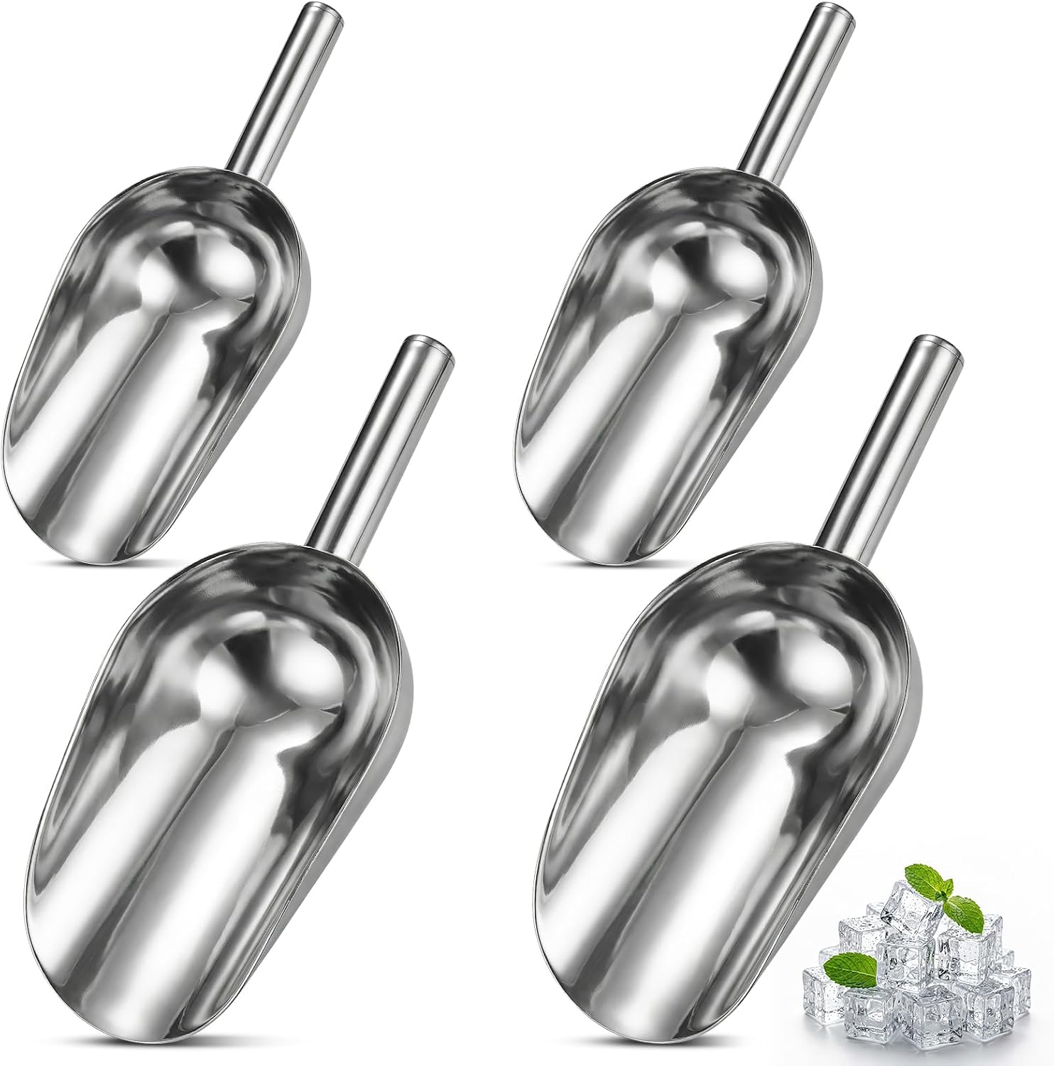 4 Pieces Ice Scoop Set - 8oz Stainless Steel Metal Scoops for Bar, Small Food Flour Scoop, Kitchen Dessert Spoon, Suitable for Party, Wedding, Buffet