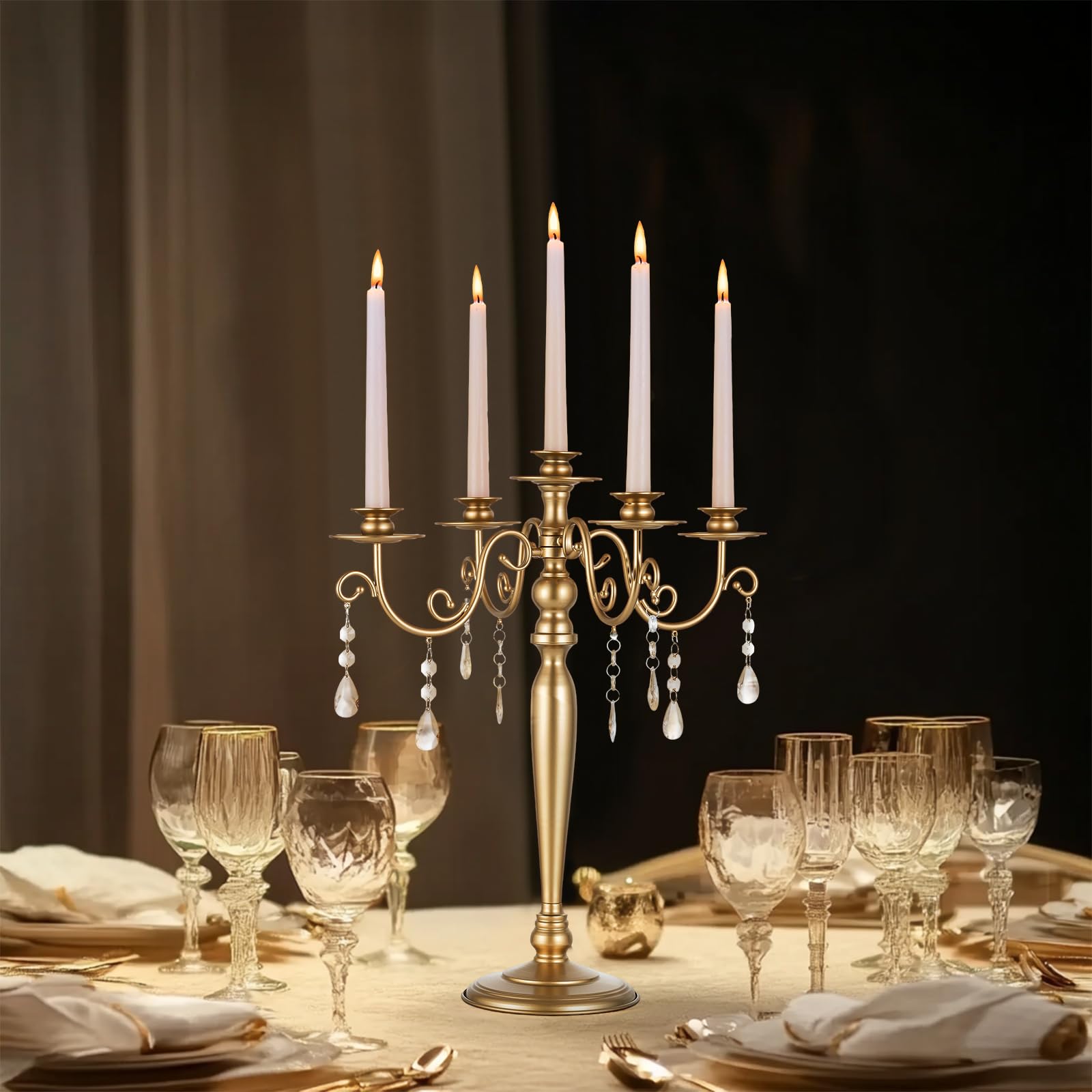 Candelabra Centerpieces For Tables Sziqiqi 5-Arm Candelabra Set - Gold  Wedding Centerpieces With Crystal Chains Centros De Mesa, image size:1600x1600