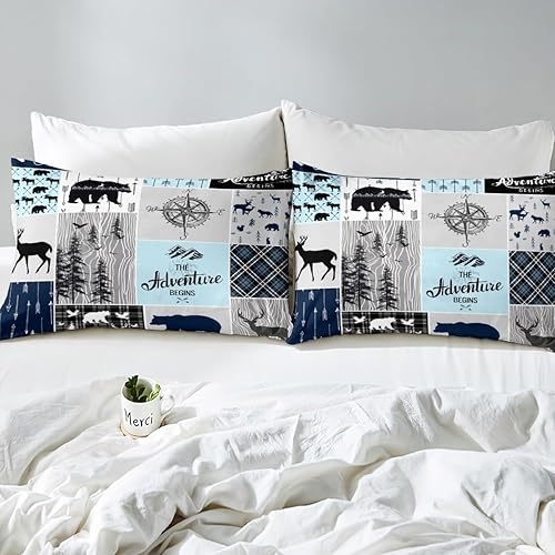 Miniatura 7 de Erosebridal Juego de sábanas rústicas de retazos, tamaño individual, juego de sábanas de oso de ciervos de caza para niños, adolescentes y adultos,