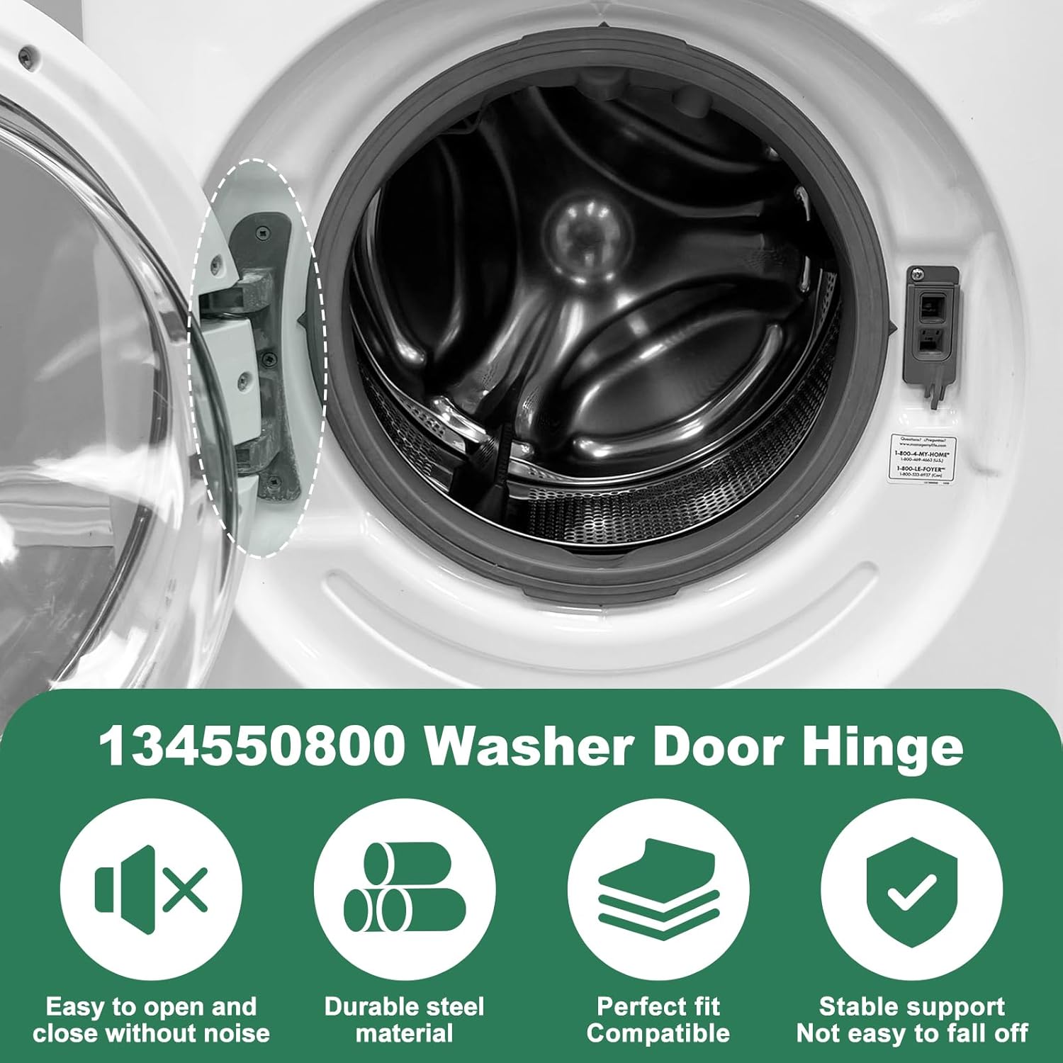 Upgraded 134550800 Affinity Washer Door Hinge with Bushings & 131763310 Striker Kit - Compatible with Frigidaire, Kenmore, Electrolux, Crosley Washing Machines - Replaces 1191162, AP3886714, PS1152380