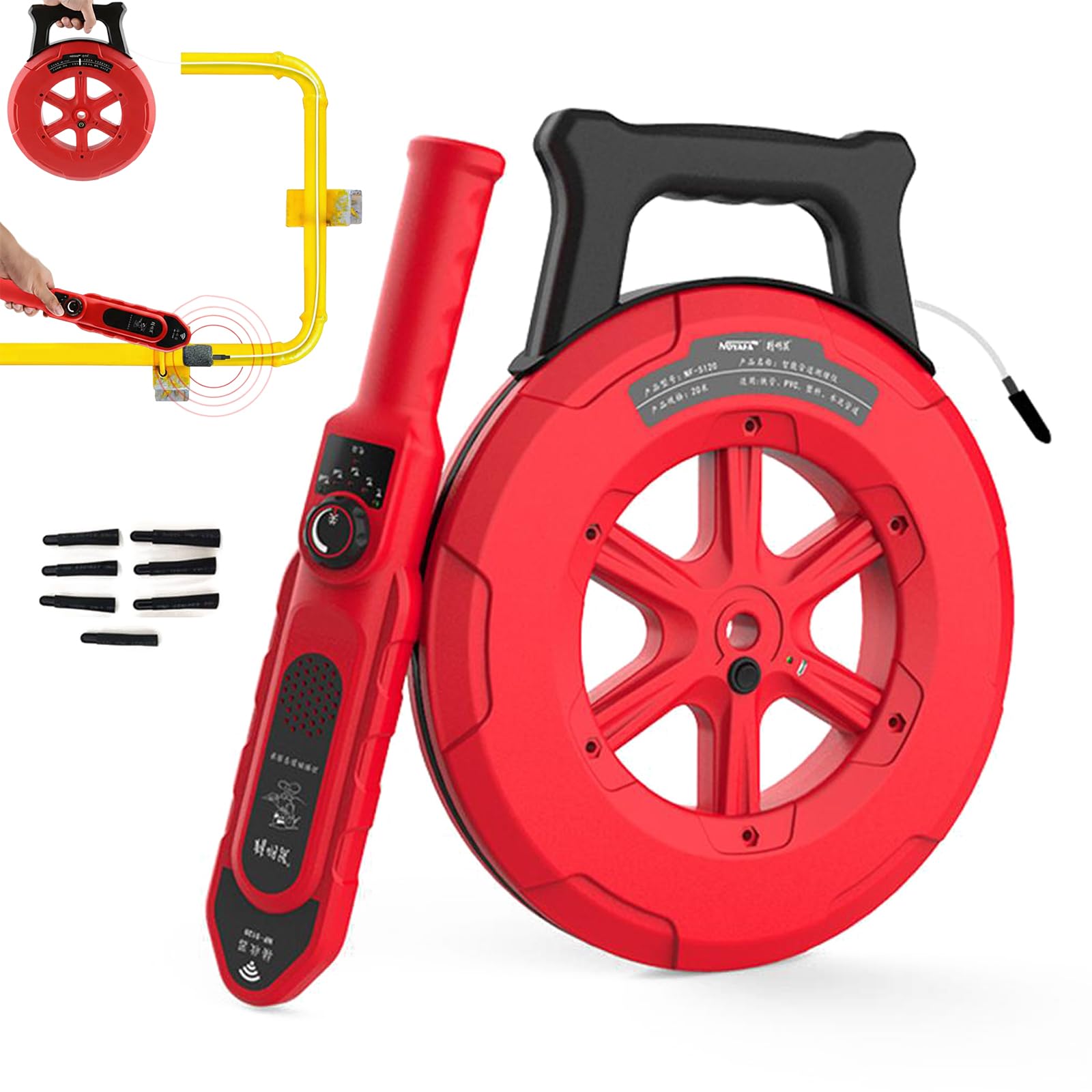 Rilevatore di ostruzione dei tubi sotterranei, localizzatore di fognature da 39,6 m con 7 sonde, scanner da parete impermeabile per tubi in PVC e metallo, strumento idraulico professionale per