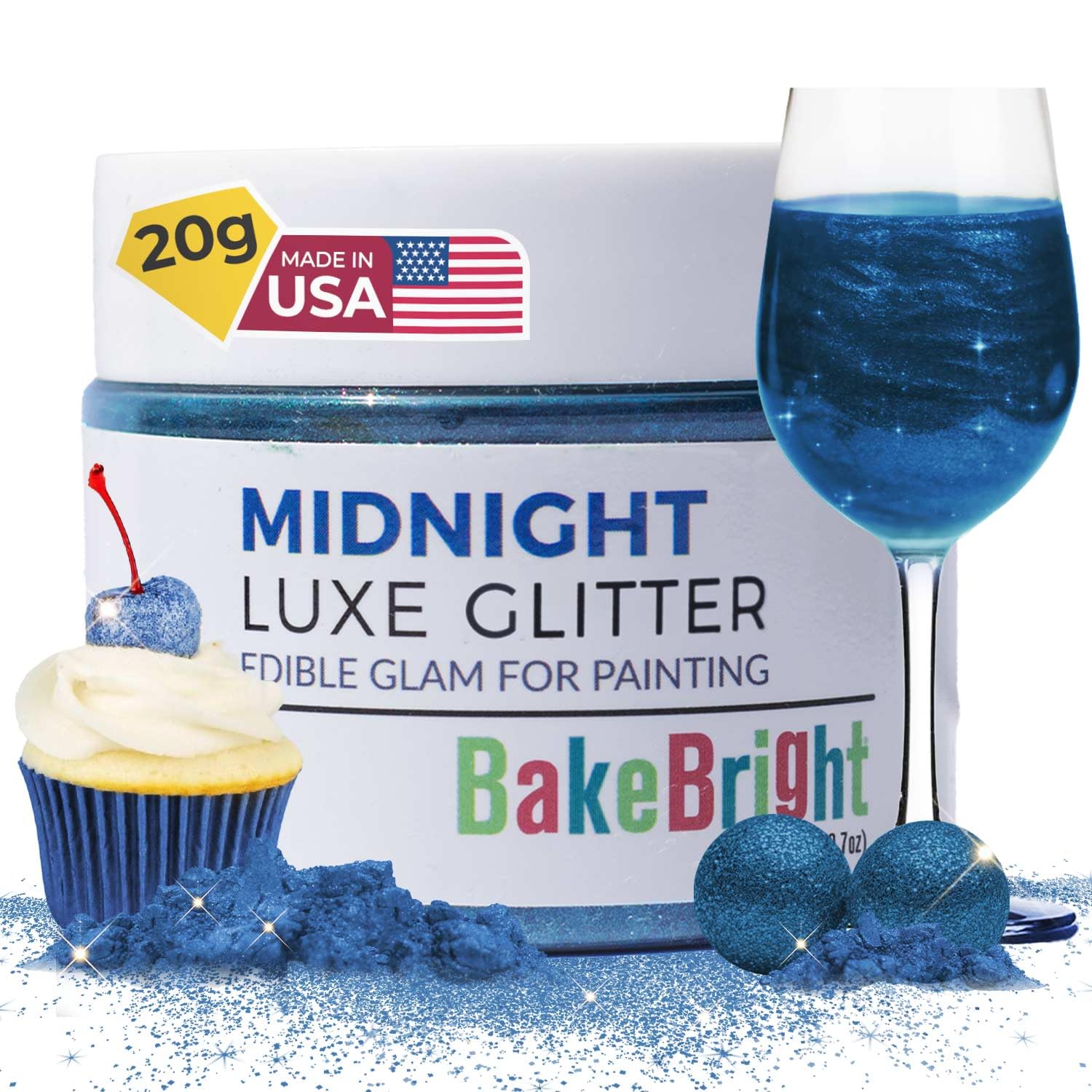 Bulk (20g) Navy Blue Edible Glitter for Drinks Edible Glitter for Cakes, Drink Glitter, Brew Glitter, Navy Blue Edible Glitter Cake Decorations Edible Blue Glitter for Strawberries, Cocktail Glitter