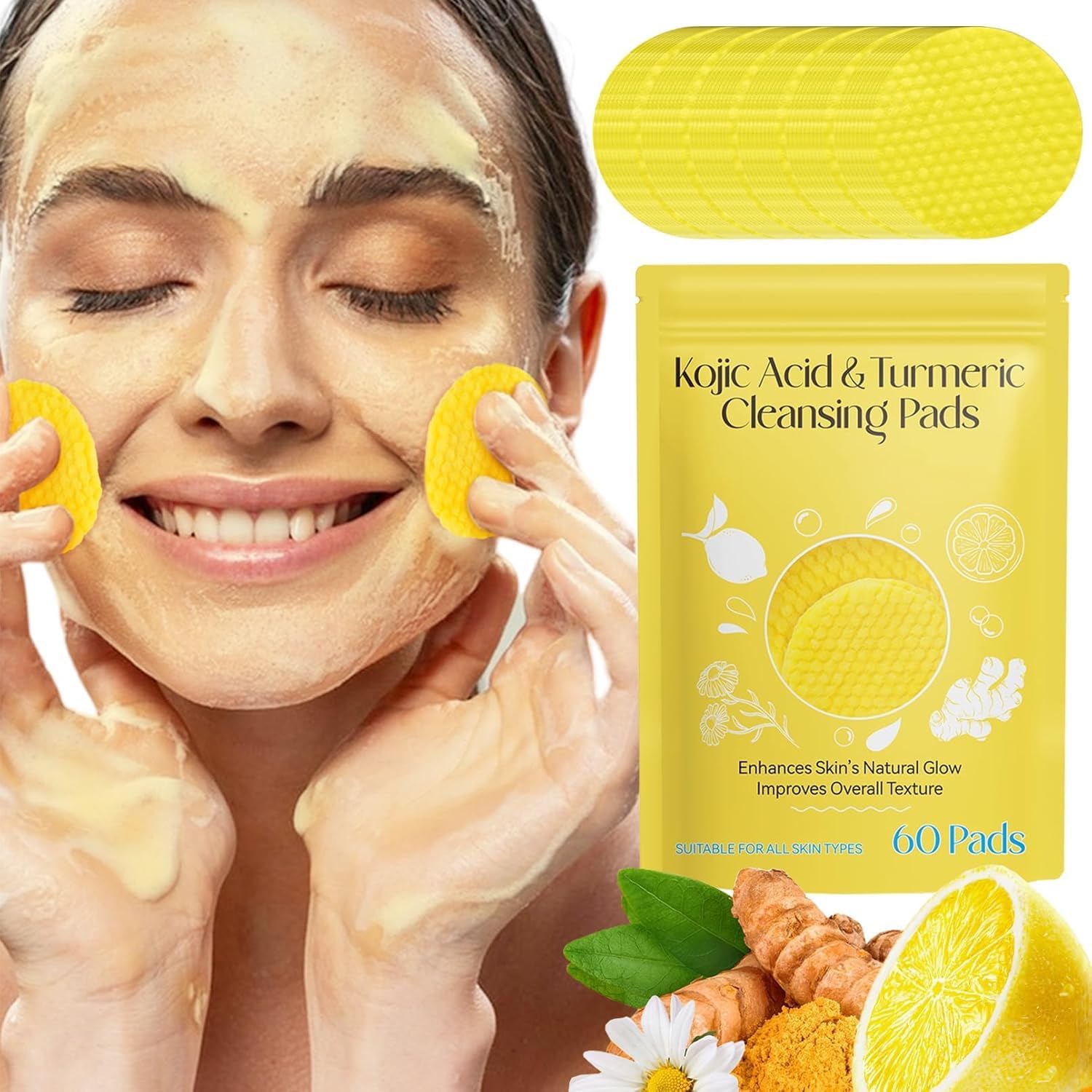SMITO Turmeric Kojic Acid Cleansing Pads (60 Count) – Brightening Exfoliating for Face & Body, Dark Spot Care & Deep Pore Cleansing Face & Body Exfoliation Brightening Pads Kojic Acid Turmeric-image-38