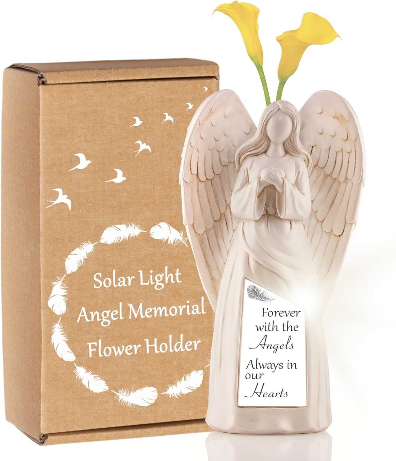 Angel Statue Memorial Garden Ornaments with Solar Lights Grave