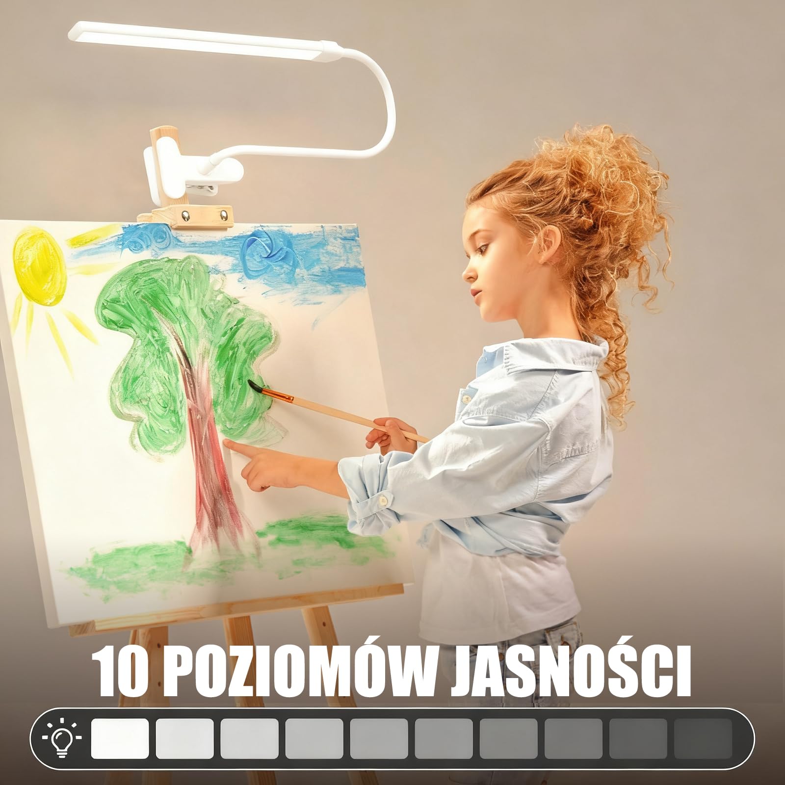 Lampatka mocująca do sztalugi z włącznikiem/wyłącznikiem, 3 tryby kolorów, możliwość ściemniania. Elastyczna lampa łabędziogłowa do nadmalowania sztalugi, biurka, prac przy rysunku
