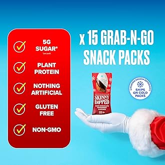 SkinnyDipped Dark Chocolate Peppermint Covered Almonds, Healthy Snack, Plant Protein, Gluten Free, 1.2 Ounce (Pack of 15)