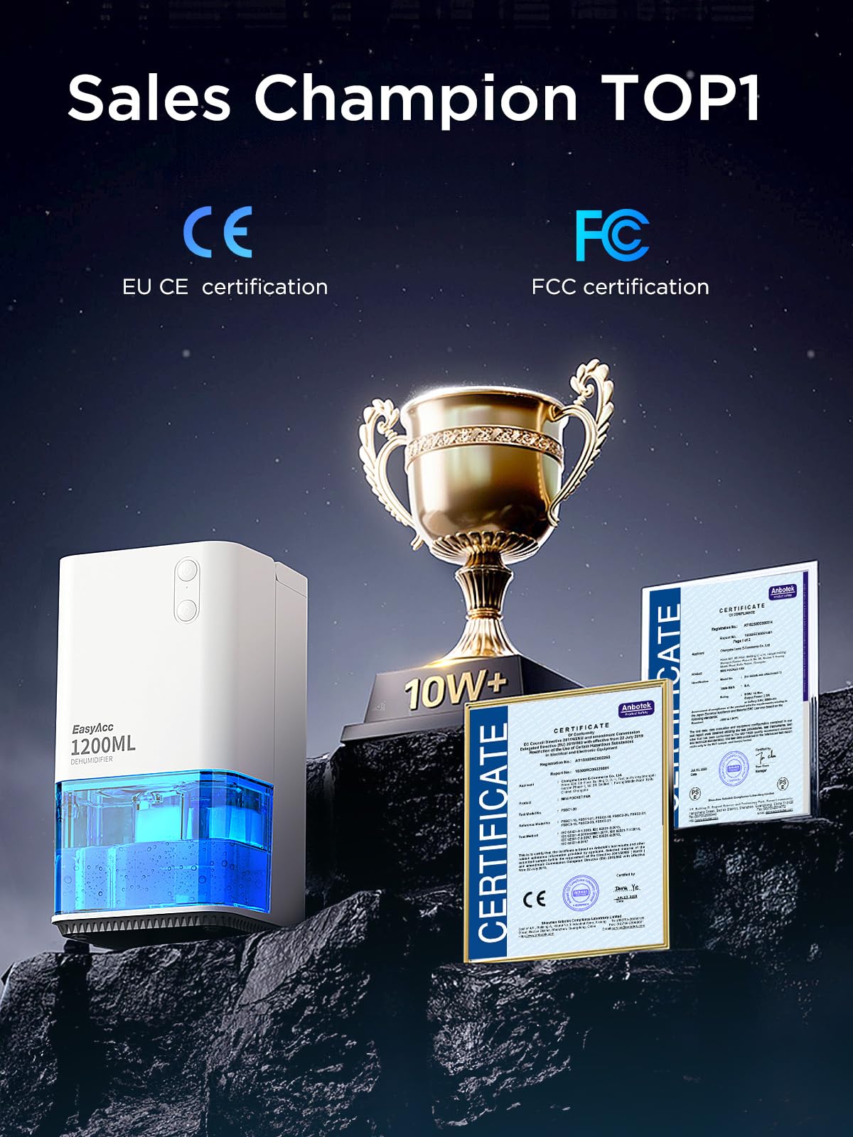EasyAcc Luftentfeuchter,1200ml Elektrischer Entfeuchter,0.96kw/24H Energiesparend Klein Leise Tragbarer Raumentfeuchter mit Automatischer Abschaltung und Schlafmodus für Wohnung, Badezimmer, Keller