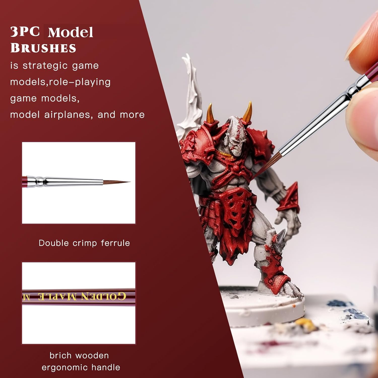 Kolinsky Sable Miniature Paint Brushes Professional Detail Paint Brush Set, Golden Maple Ultra Fine Paint Brushes for Miniatures, Details, Fingure, Size 3/0 4/0 5/0
