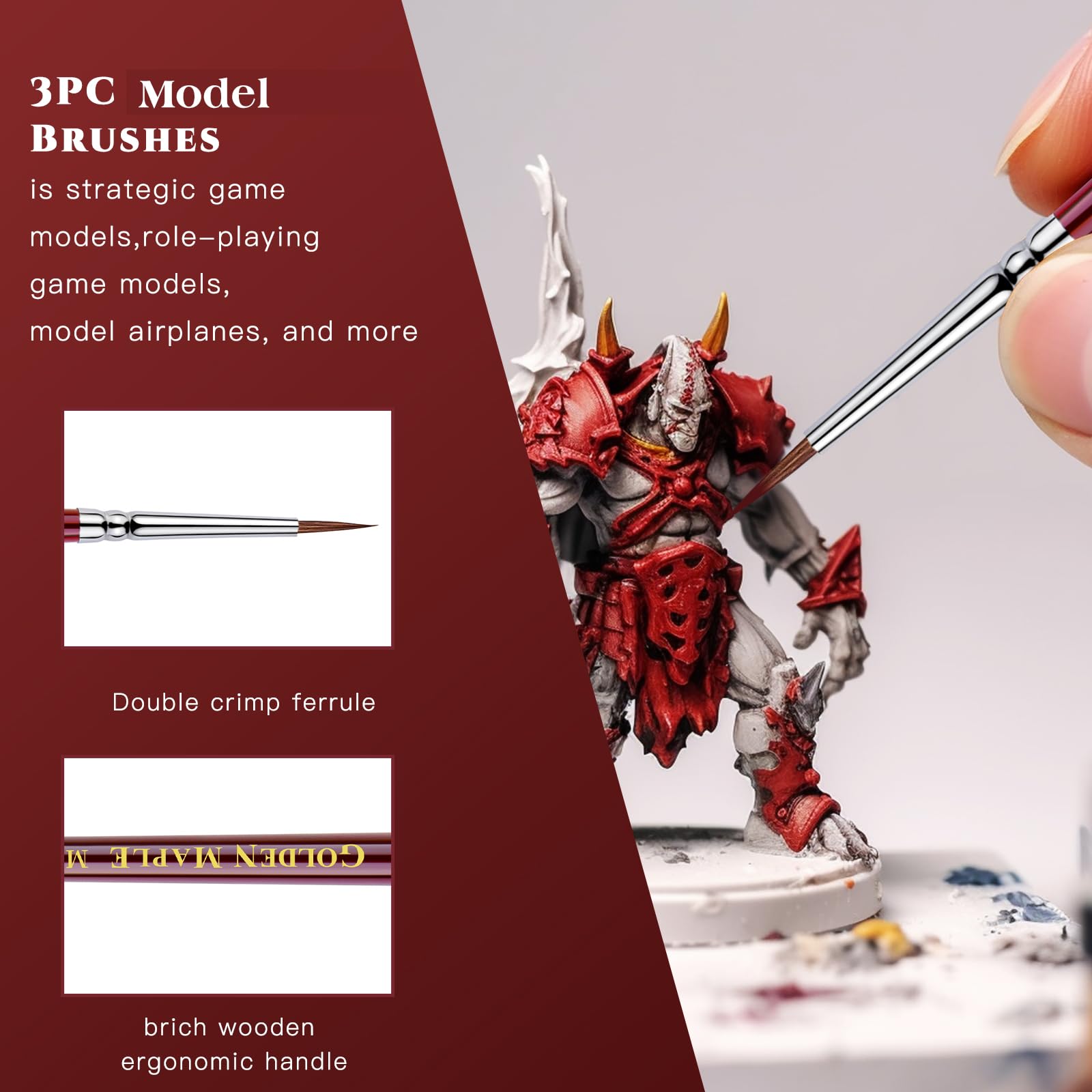 Golden Maple Pinceaux de peinture miniatures poils Kolinsky Taille 3/0 4/0 5/0 ultra fin