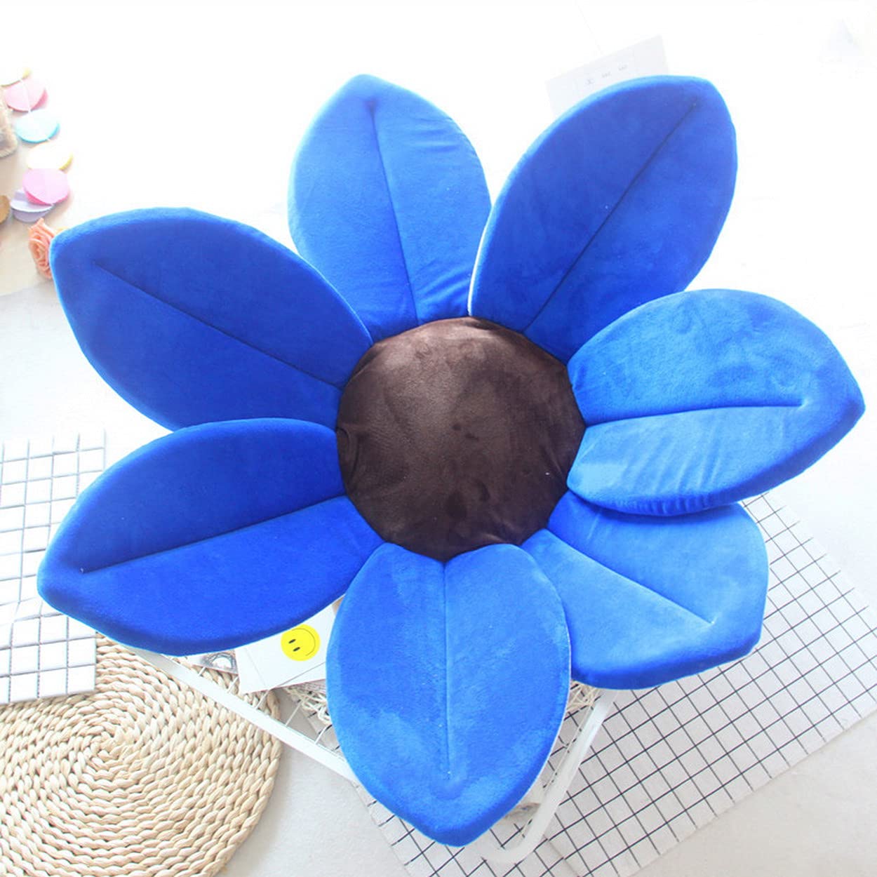 AOOPOO Newborn Baby Bath Pad - Foldable Flower Bathtub for Baby Blooming Sink Bath - Sunflower Cushion Mat (Dark Blue)