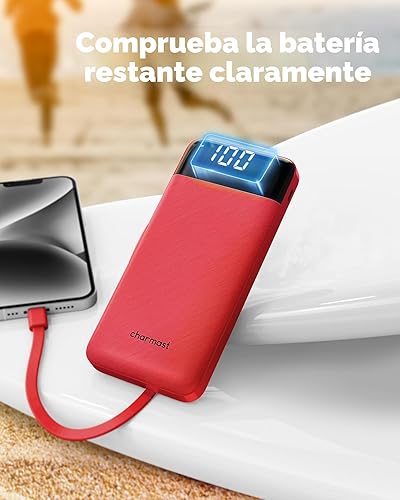 Miniatura 7 de Charmast Cargador portátil con cables incorporados, banco de energía con cables, batería delgada de viaje de 10000 mAh, 6 salidas 3 entradas 3 A,