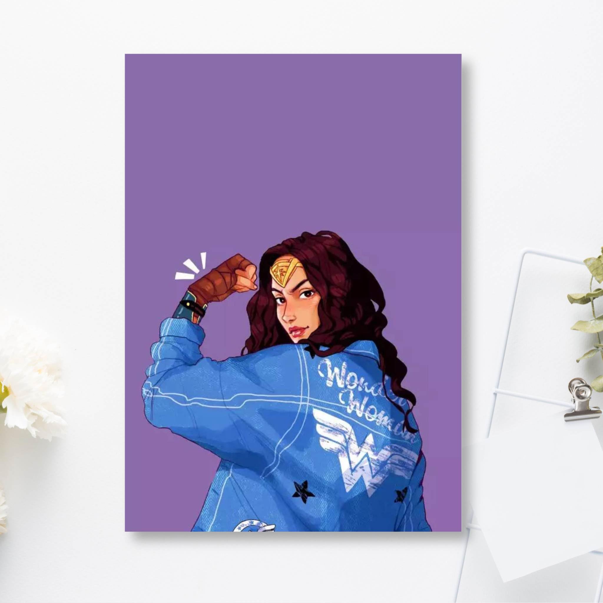 Jinnie's studio A5 Wonderwoman handmade Journal notebook - PLAIN pages - 60 pages - Journal, Diary, Gift - 100 GSM