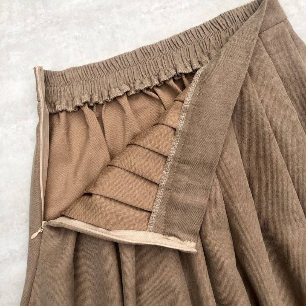 OZEO Röcke Damen,Damen Midirock Braun Hohe Taille Einfacher Cord Faltenrock Schlicht A-Linie Swing Geraffte Lässige Lange Röcke Für Mädchen Damen Herbst Winter,M