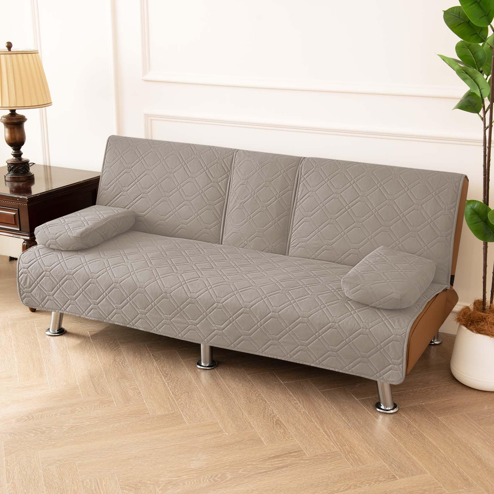 Juego de 4 fundas impermeables para futón acolchado de 3 plazas, protector de sofá cama con reposabrazos extraíble y fundas para portavasos, elegante funda para muebles convertibles