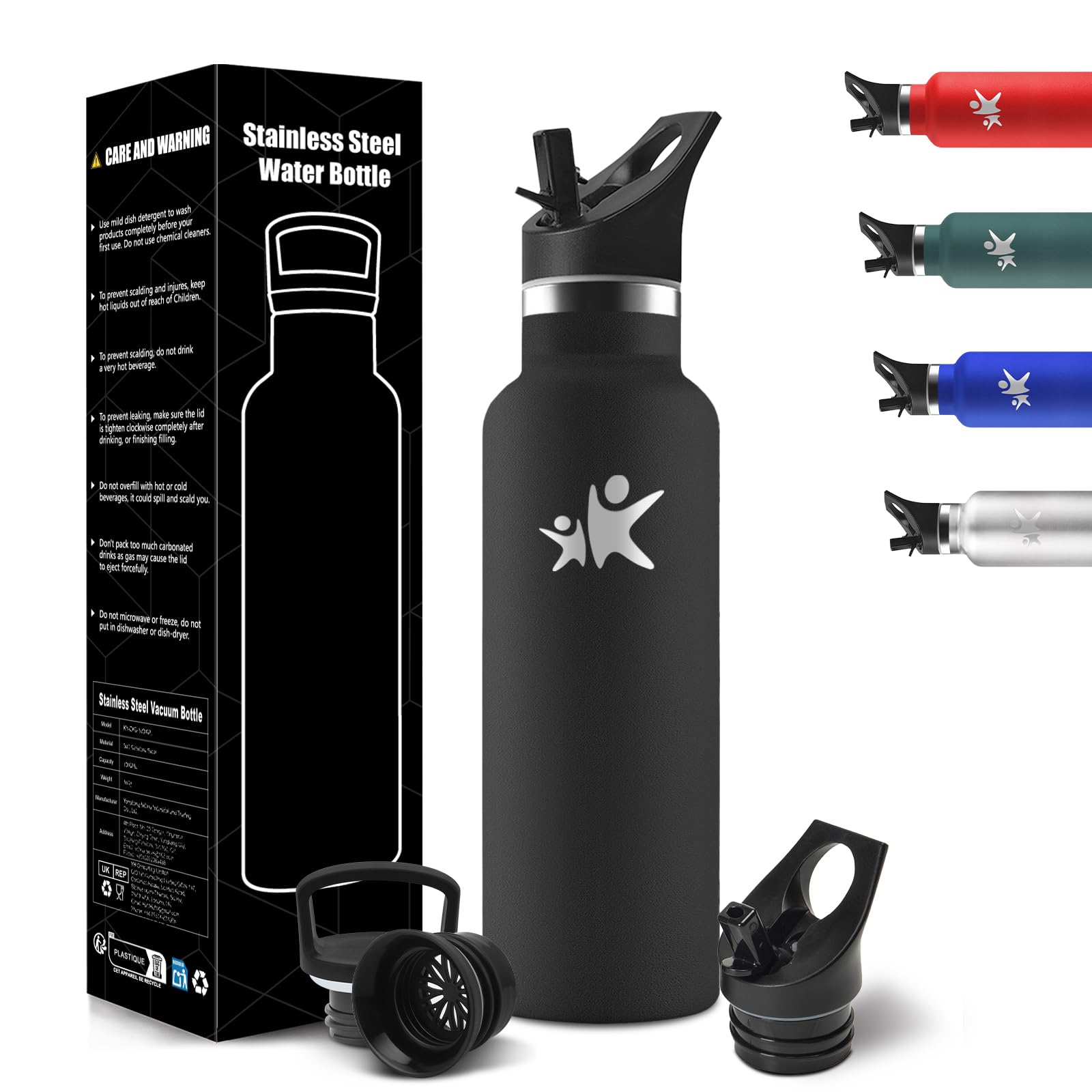 Honeyholly Trinkflasche Kinder, 500Ml BPA-Frei, Trinkflasche Edelstahl, Auslaufsichere Isolierflasche Doppelwandig, Wasserflasche, Thermoskanne, mit Strohhalm, Water Bottle Für Sport, Schule, Büro