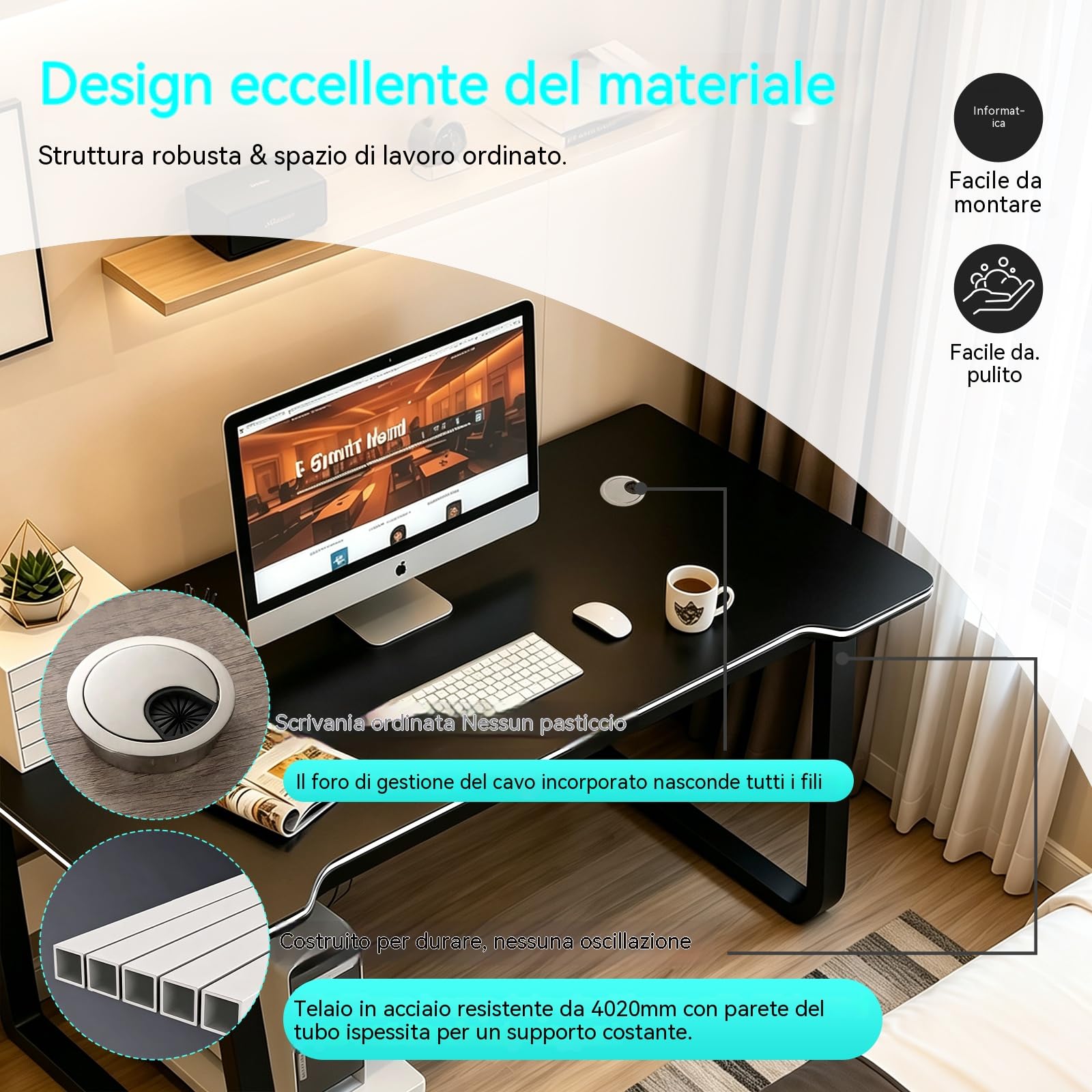 Scrivania da Gaming, Tavolo Scrivania per Studenti, Moderna in Legno per Computer, Tavolo da Gamer