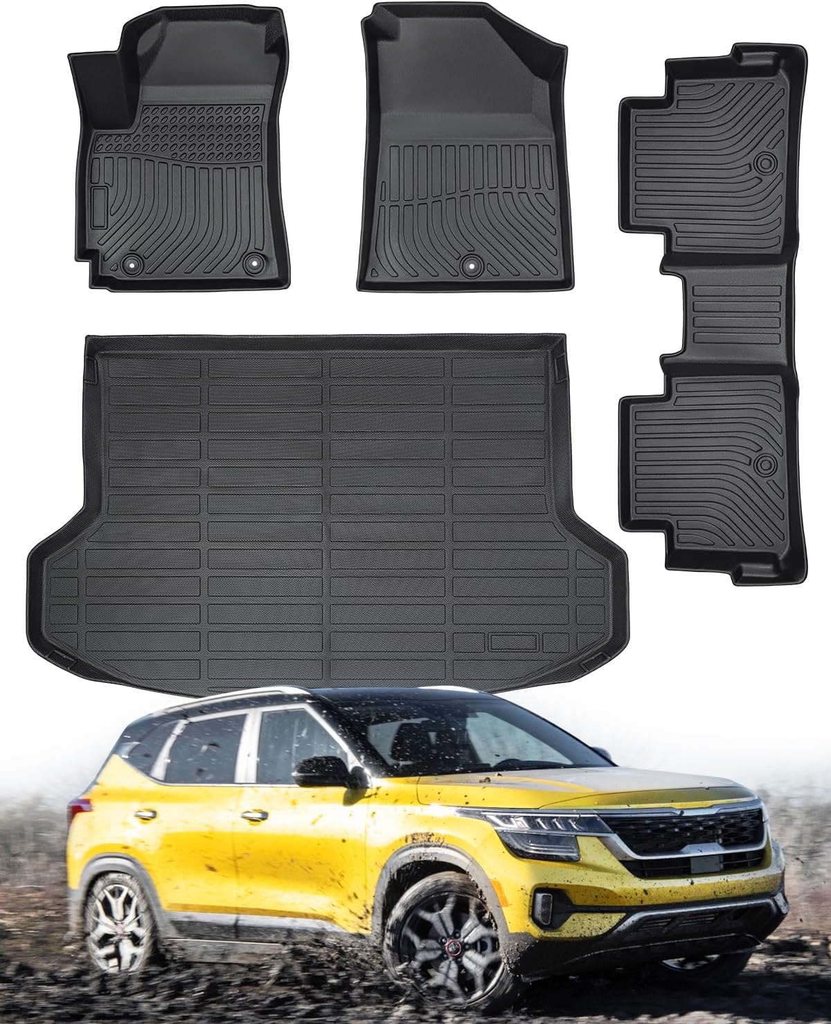 DiffCar® for KIA Seltos Floor Mats & Cargo Liner 2024 2023 2022 2021 | All-Weather Custom Fit Car Accessories for Seltos Interior Protection | TPE Floor Trunk Mats Set (Not for Seltos SX Turbo Model