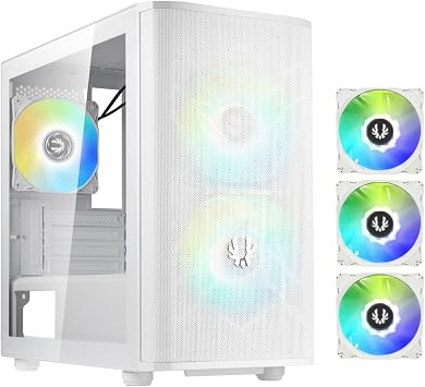 BitFenix Nova Mesh mATX Micro ATX, Mini ITX High Airflow PC Gaming Case ARGB Edition White, 3 x ARGB Fans Pre-Installed, 240mm AIO Support at Top, GPU Length Support Up to 345mm Micro ATX, White