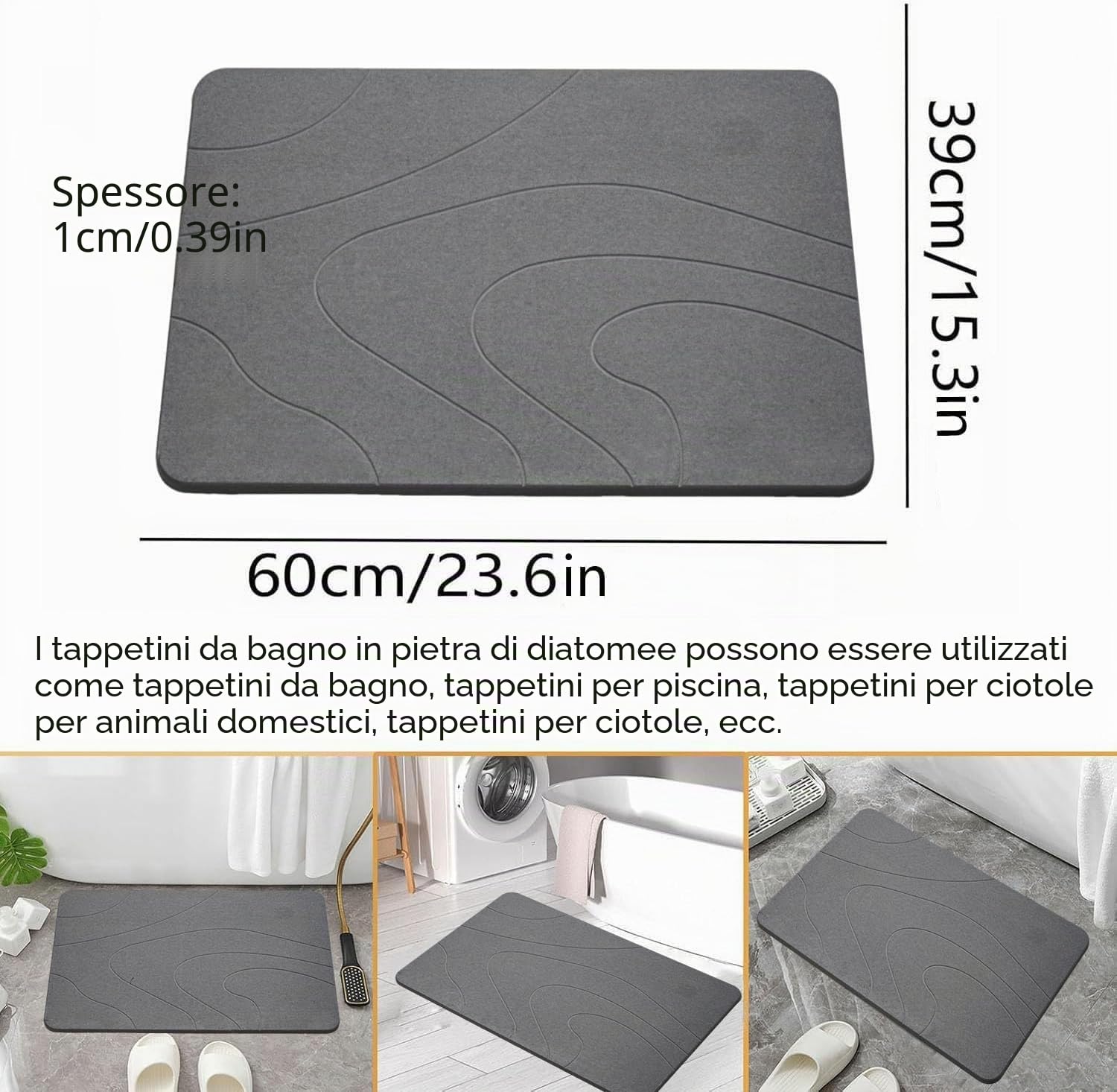 Tappetino da Bagno in Pietra – Set di 2 Pezzi Tappetino Doccia Super Assorbente in Terra di Diatomee, Tappetino da Vasca Antiscivolo ad Asciugatura Rapida (Grigio Scuro*2)