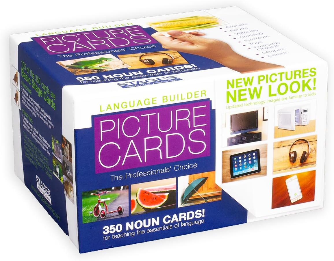 Stages Learning Materials Language Builder Picture Noun Flash Cards Photo Vocabulary Autism Learning Products for ABA Therapy and Speech Articulation,White