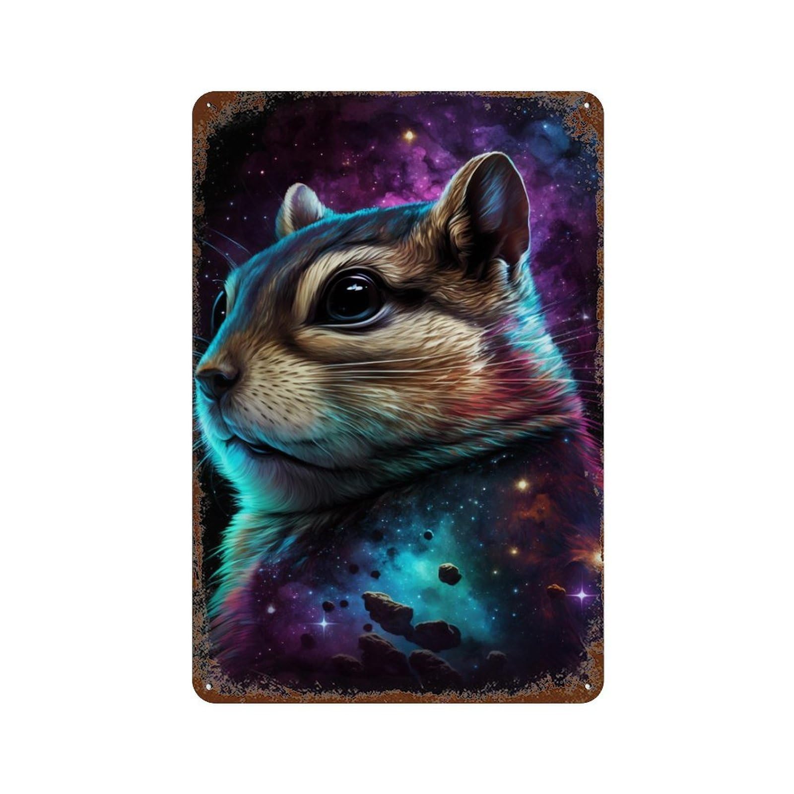 Cosmic Cat Portrait-32 Aged Metal Wall Plaque 11.8"x7.9", for Garage, Bar And Workshop Decor, Farmhouse Wall Decor