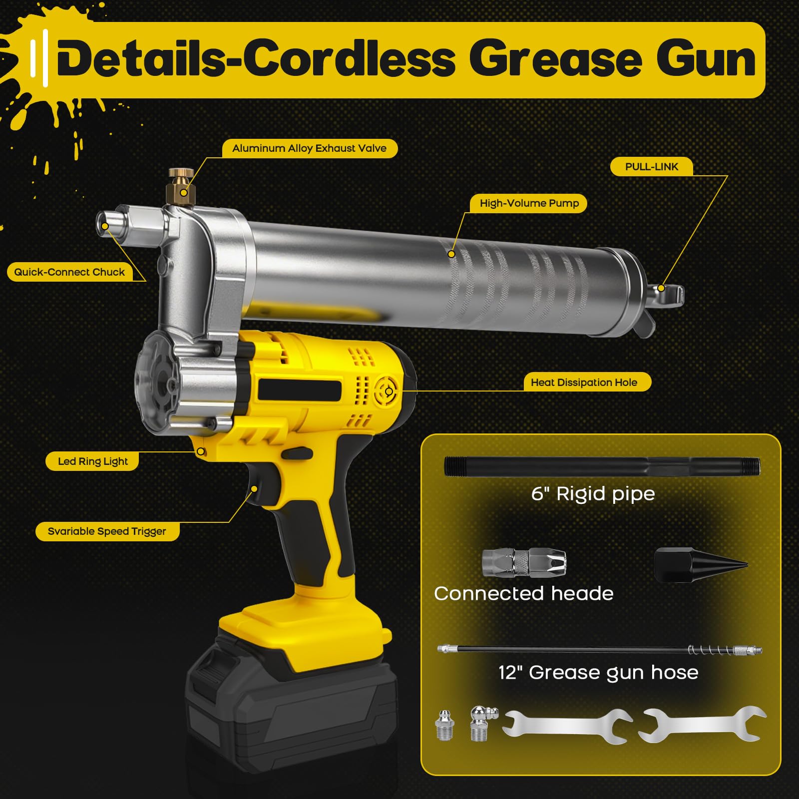 WingFly Pistola Per Grasso Compatibile Con Dewalt 18 V, 20 V, 10000 PSI, Motore senza spazzole, 600 ml, Ingrassatore per lubrificare veicoli e macchine (Senza batteria)