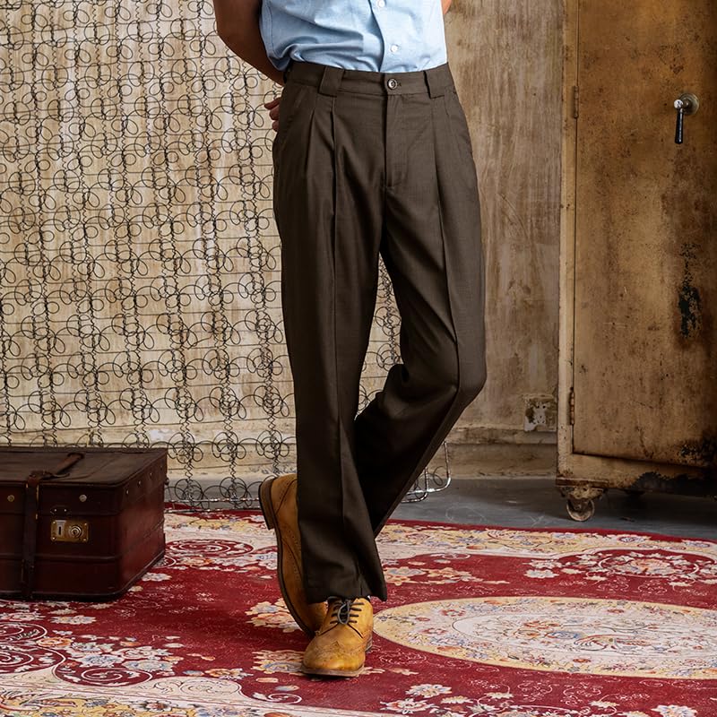 Men's Classic Vintage Straight-Leg Pleated Dress Pants,Wide Leg, Business Formal Trousers Slacks Spring and Autumn4