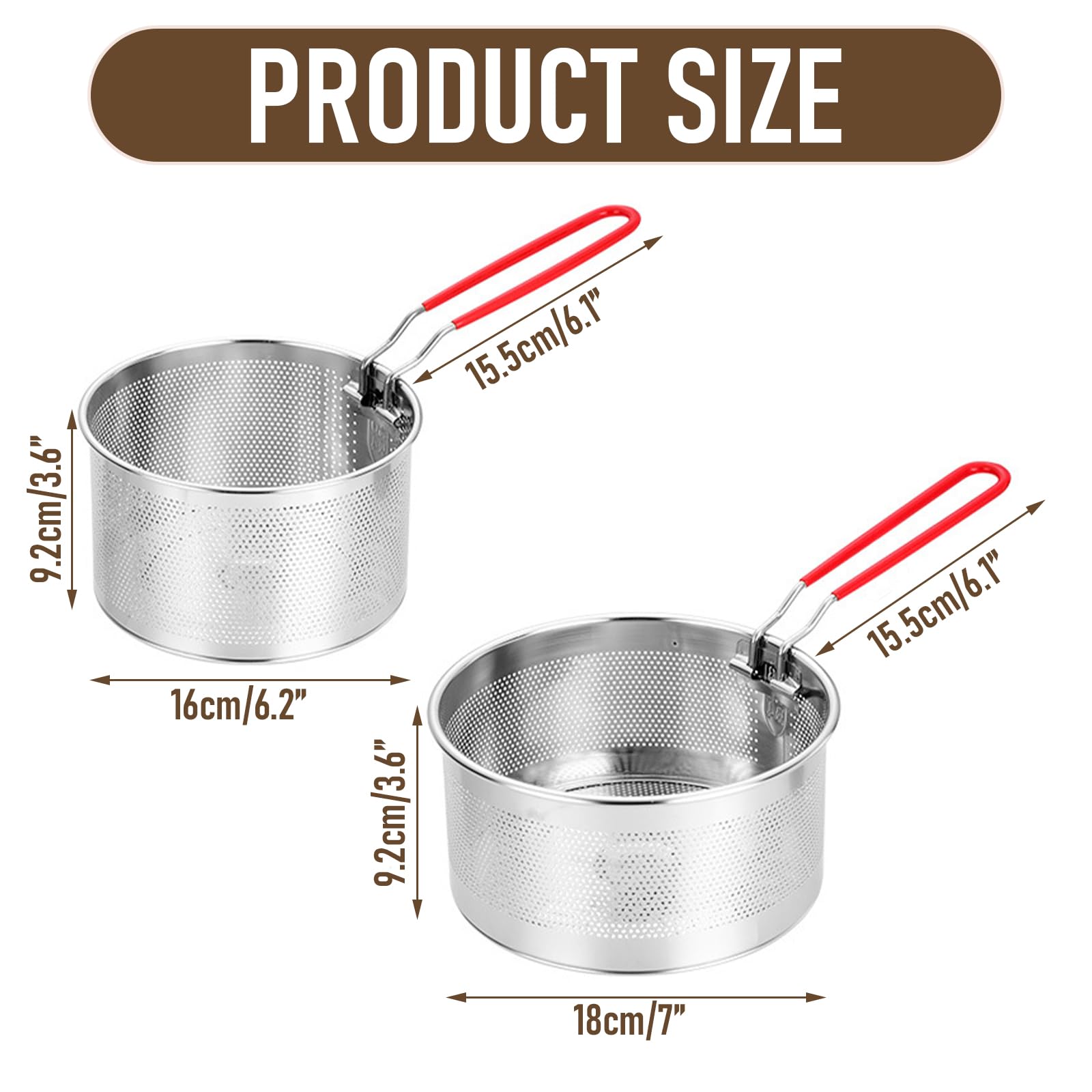 Frituurmandje, roestvrijstalen noedelmand, friteusemand met lange steel, voor ronde pan voedselzeefmand (16 CM